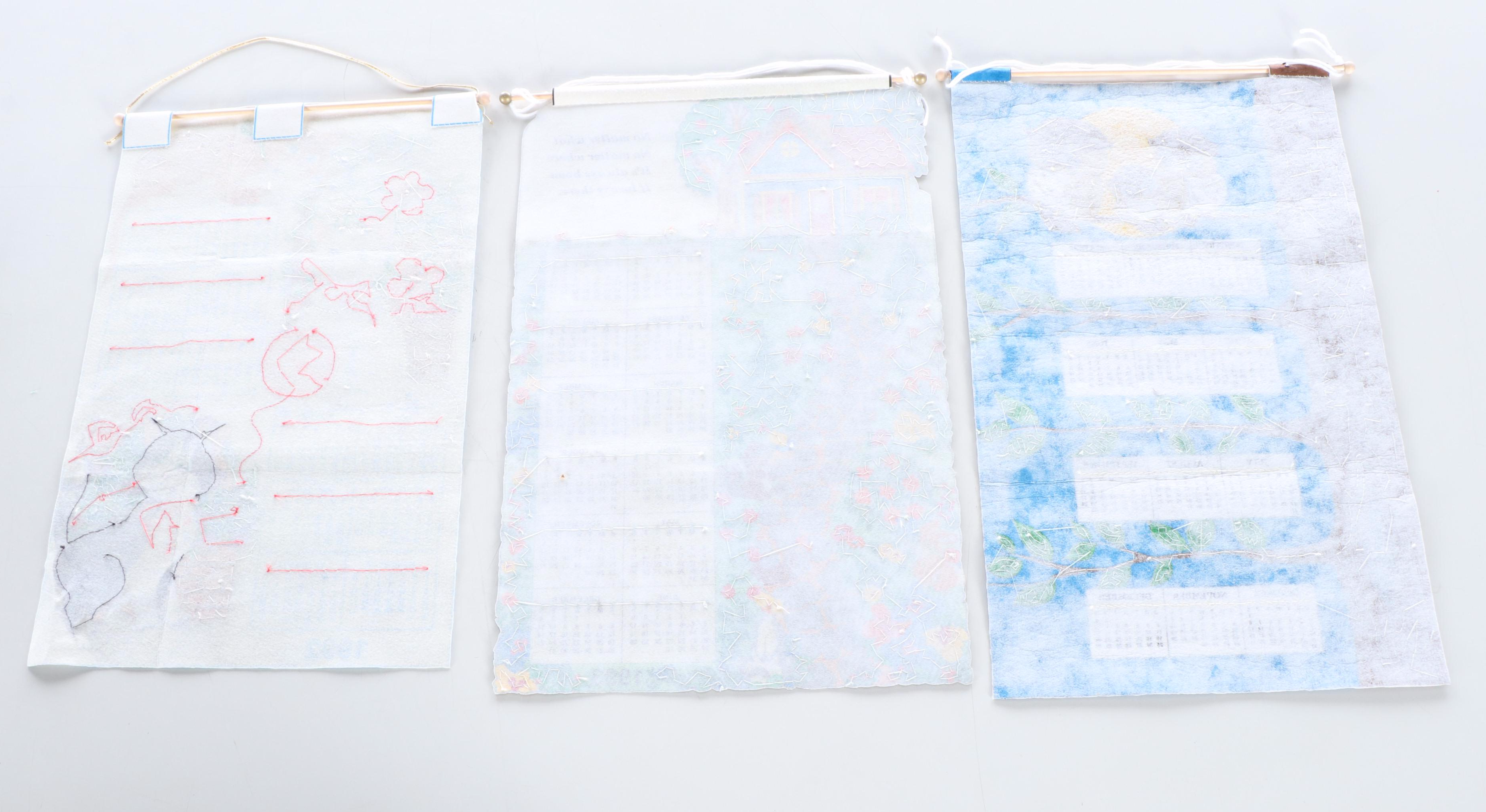 Cats, Perching Owls, Angels and Other Embellished Fabric Wall Calendars, 1990s