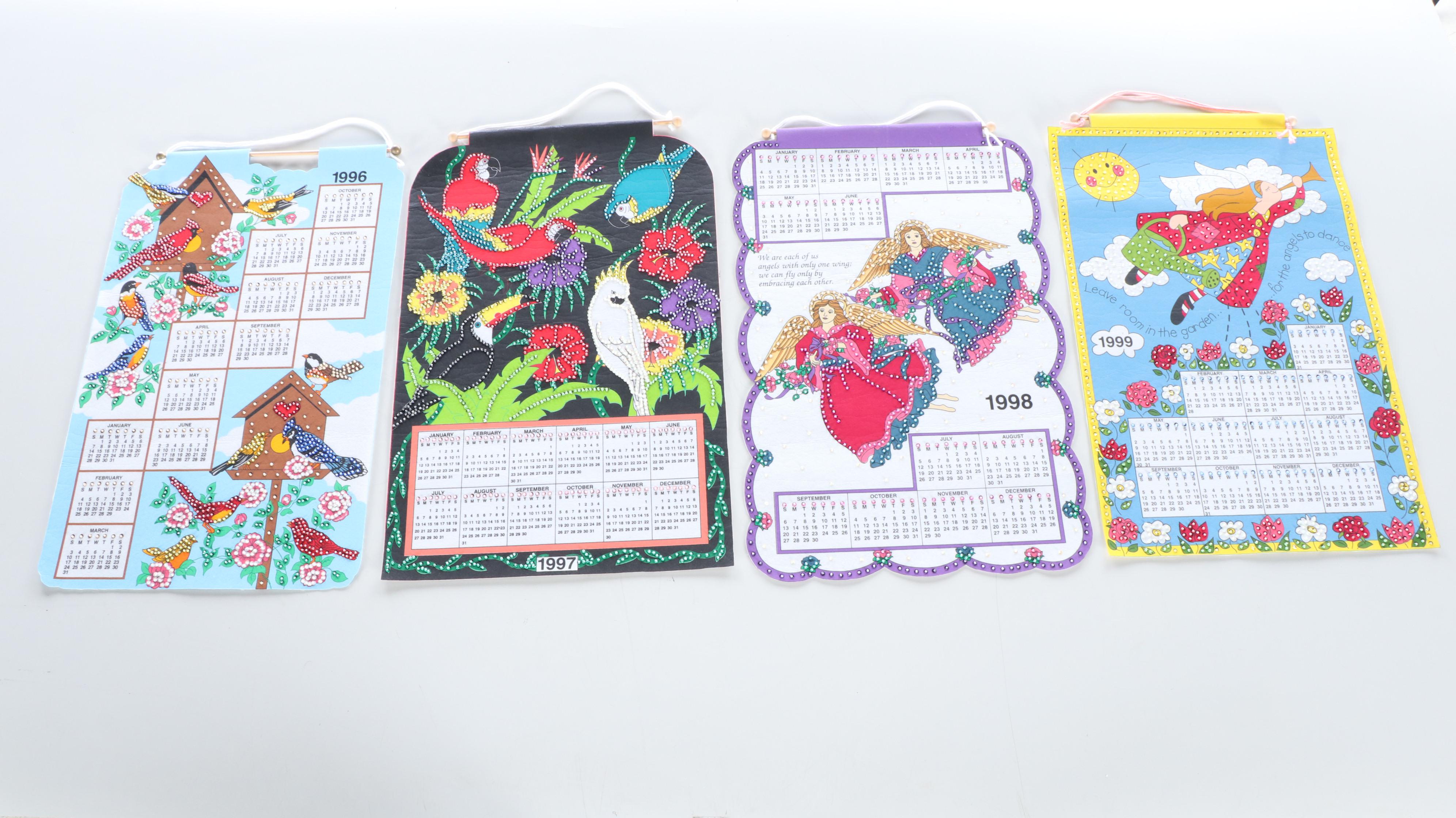 Cats, Perching Owls, Angels and Other Embellished Fabric Wall Calendars, 1990s