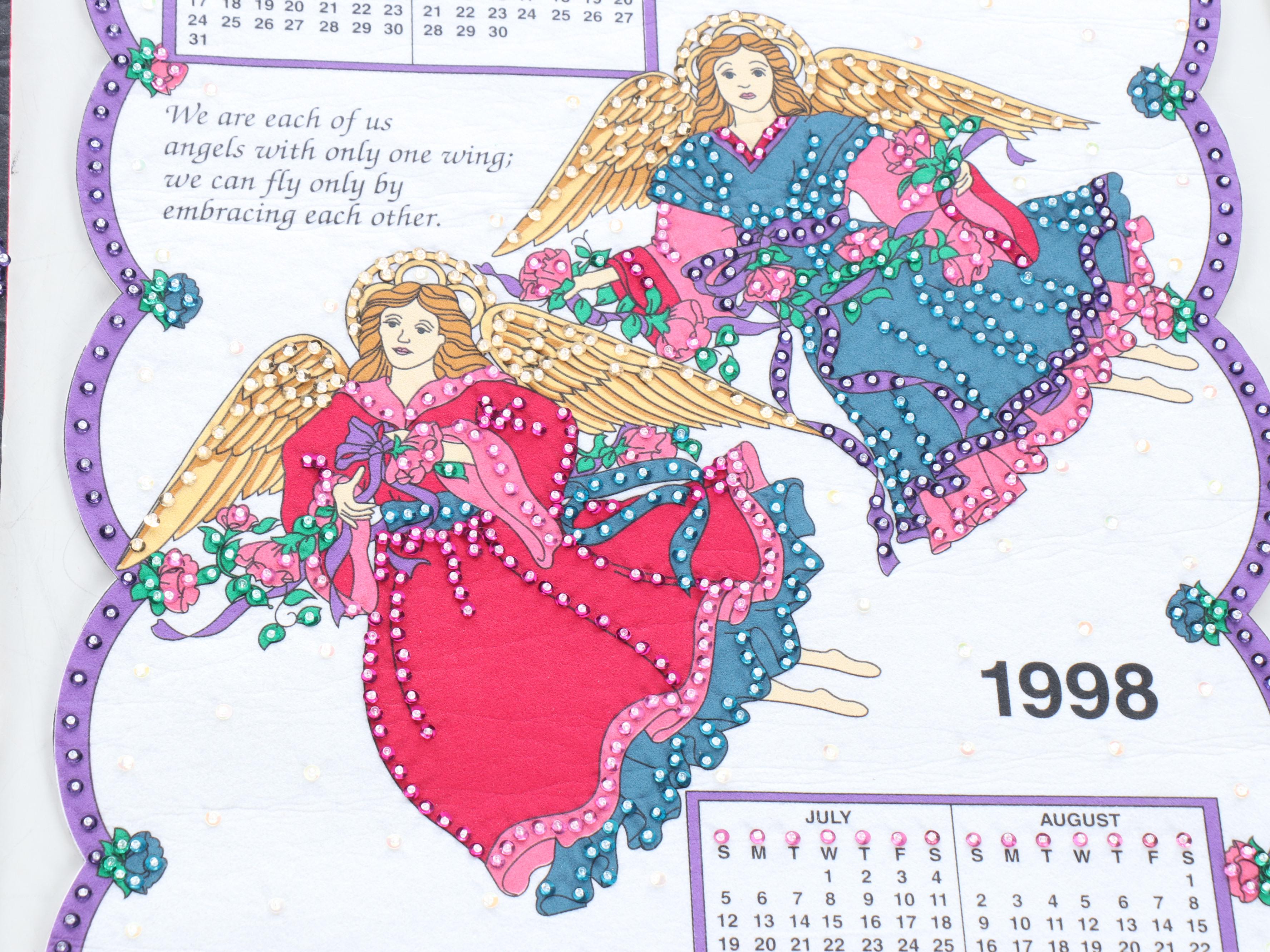 Cats, Perching Owls, Angels and Other Embellished Fabric Wall Calendars, 1990s