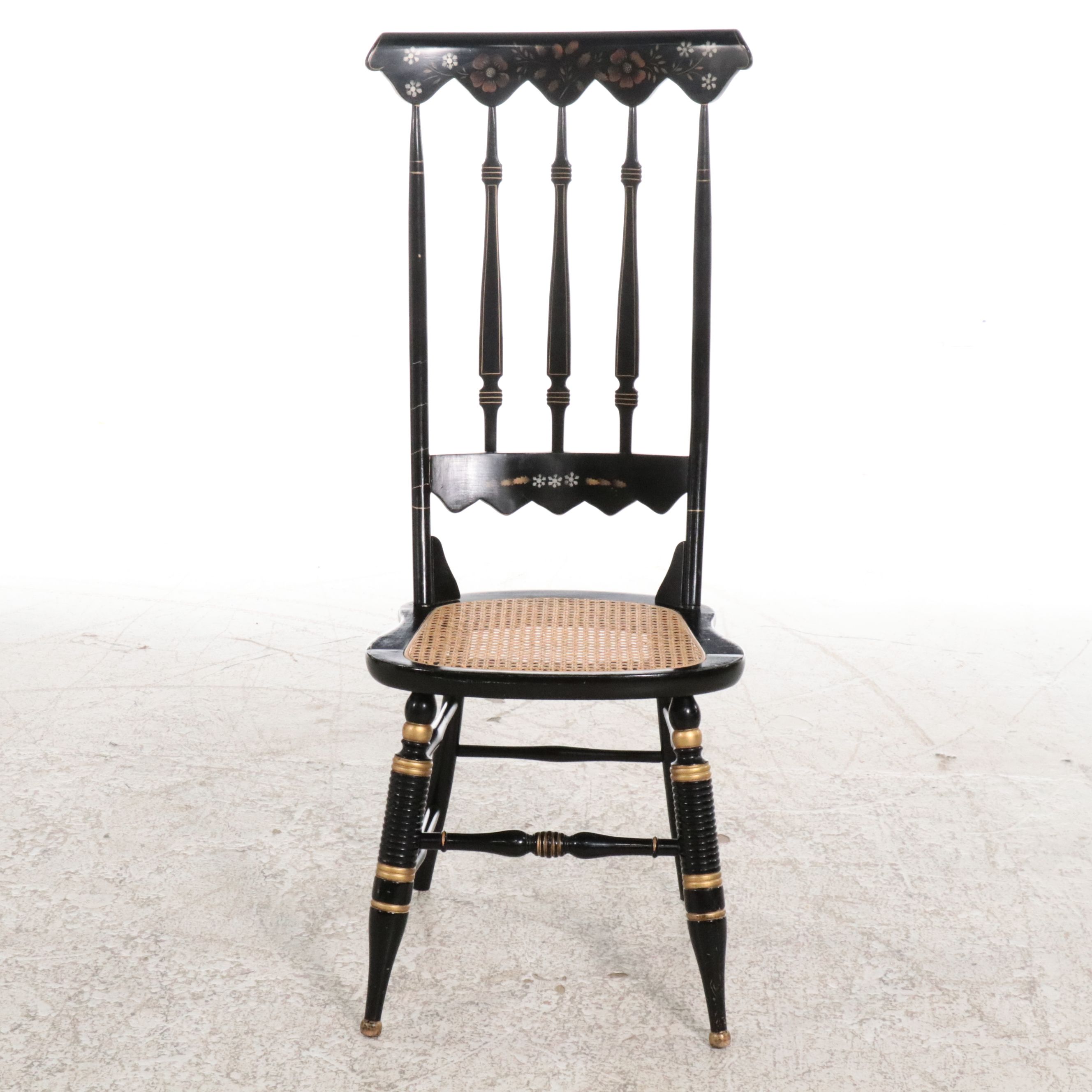 Victorian Hitchcock Style Stencil-Decorated Chair with Cane Seat