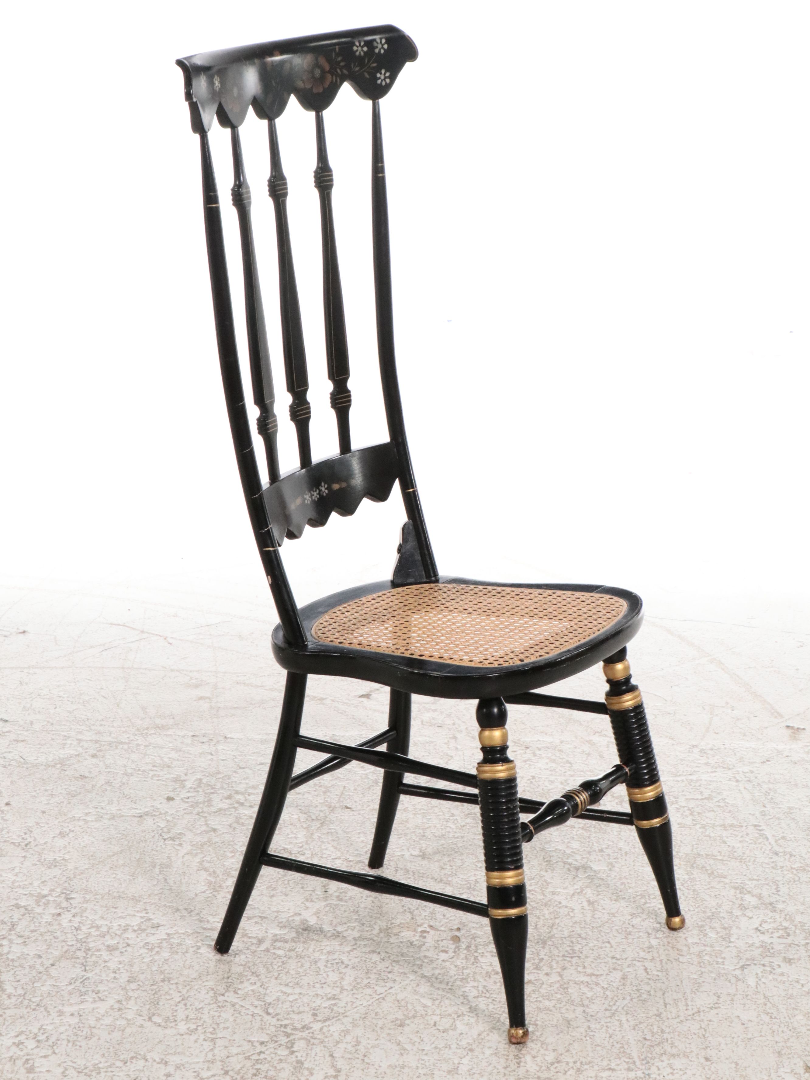 Victorian Hitchcock Style Stencil-Decorated Chair with Cane Seat