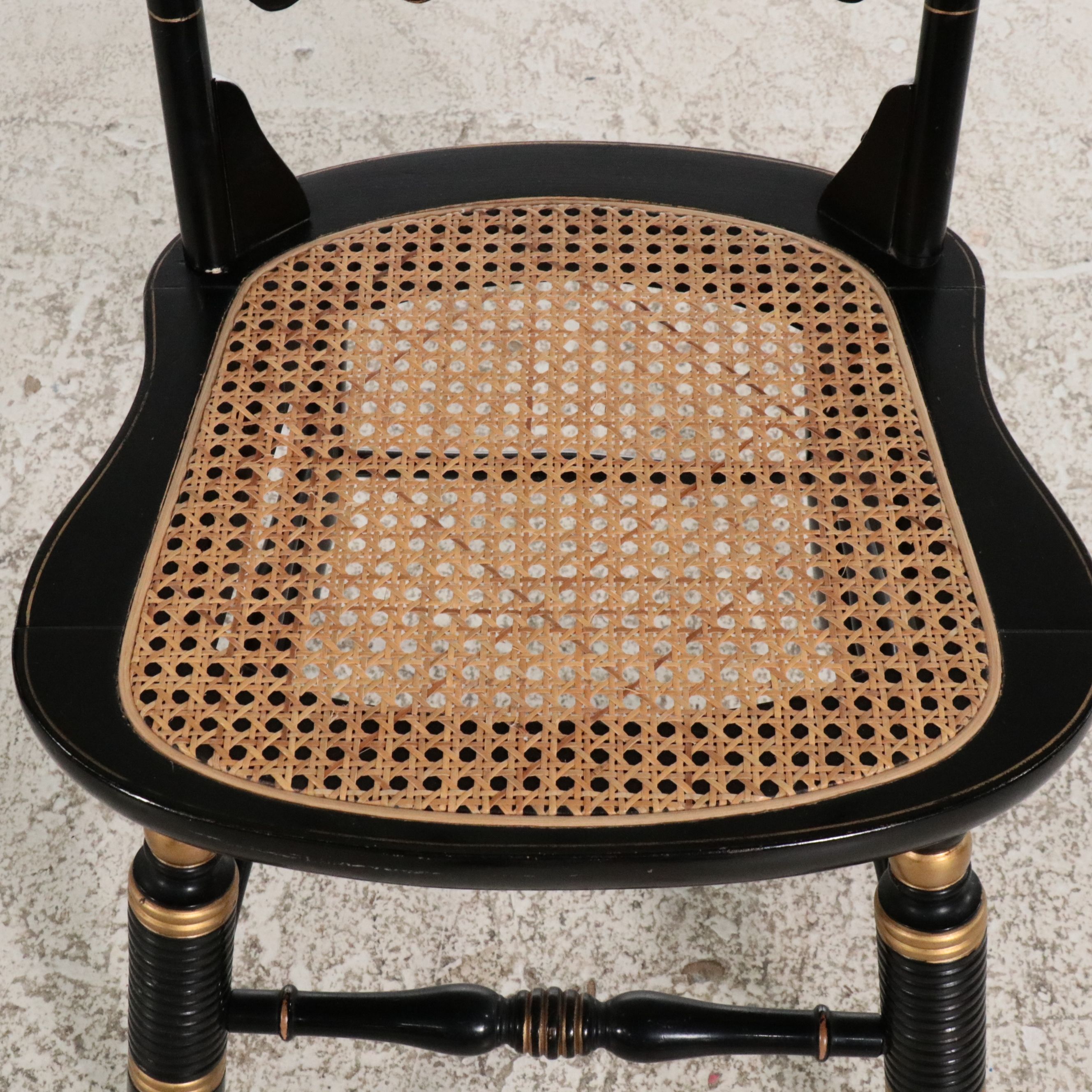 Victorian Hitchcock Style Stencil-Decorated Chair with Cane Seat