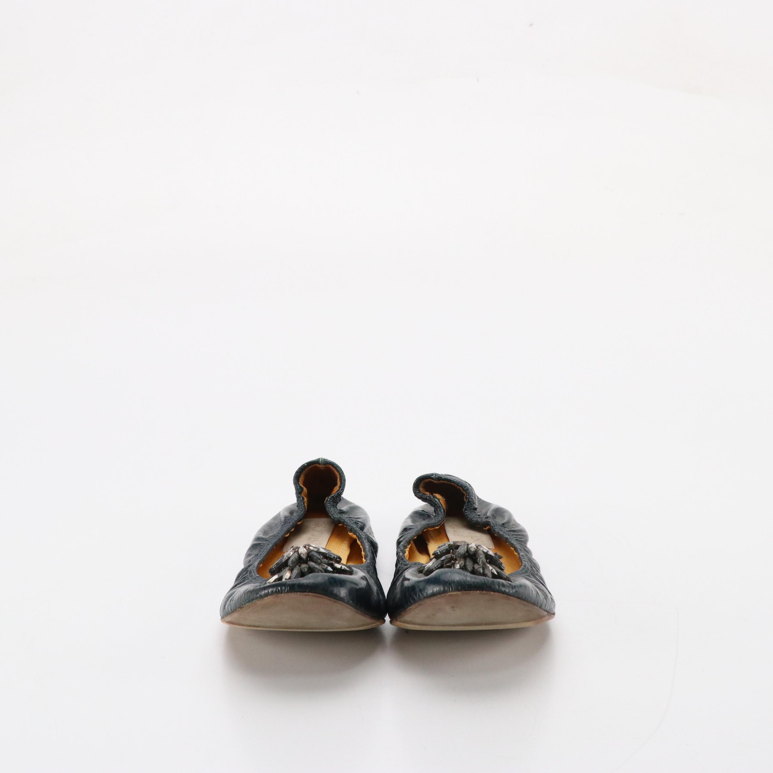 Lanvin Crystal Embellished Ballerina Flats in Patent Leather