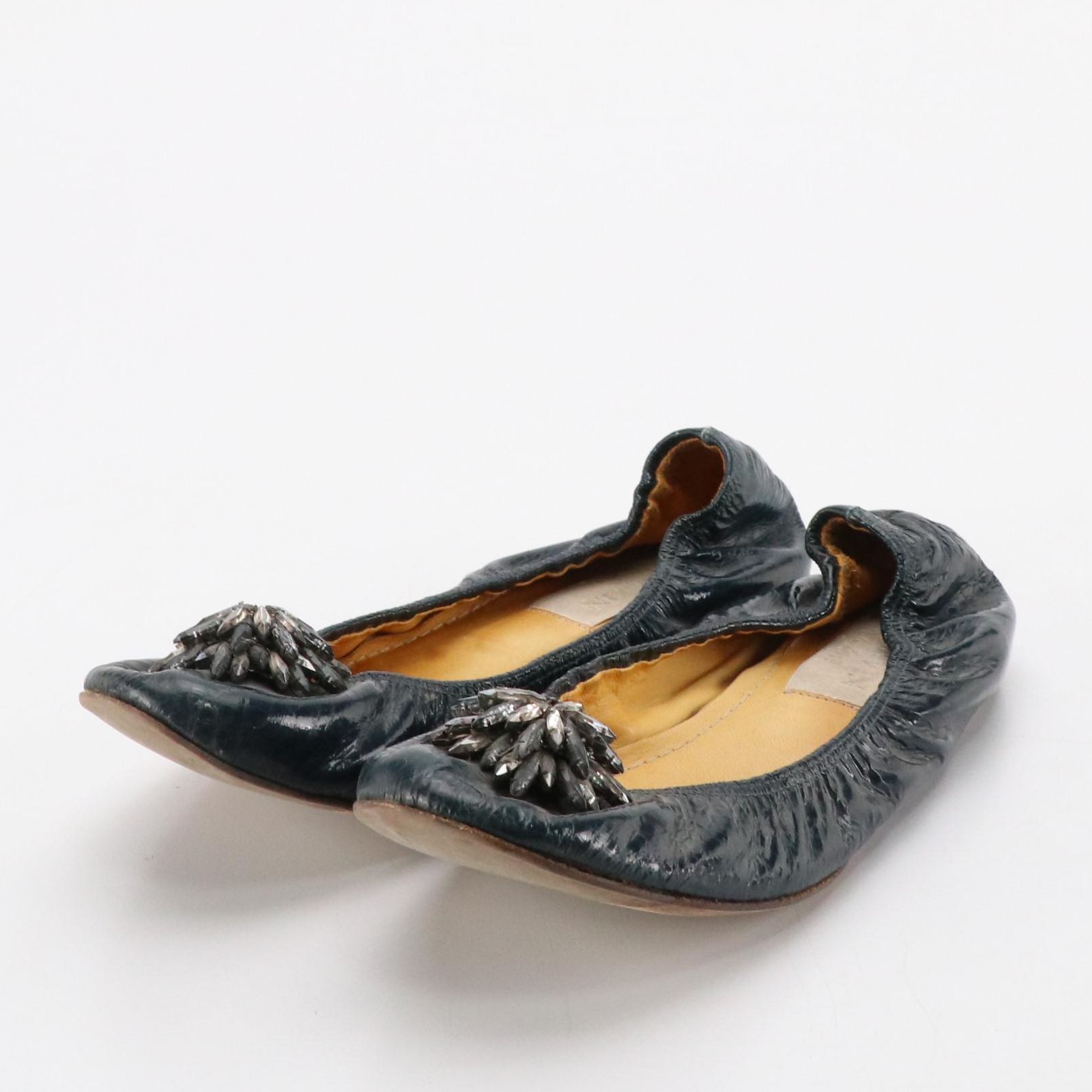 Lanvin Crystal Embellished Ballerina Flats in Patent Leather