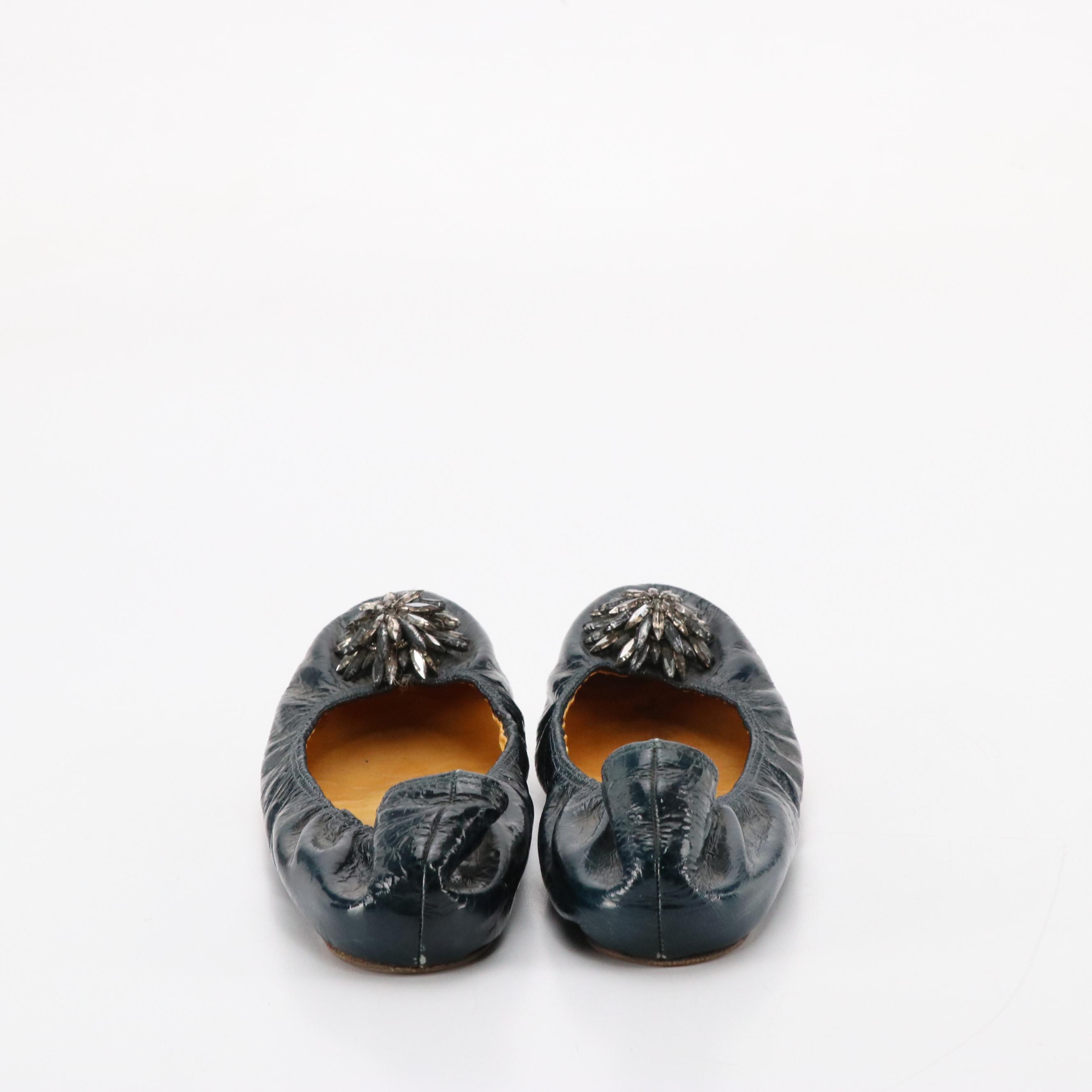 Lanvin Crystal Embellished Ballerina Flats in Patent Leather