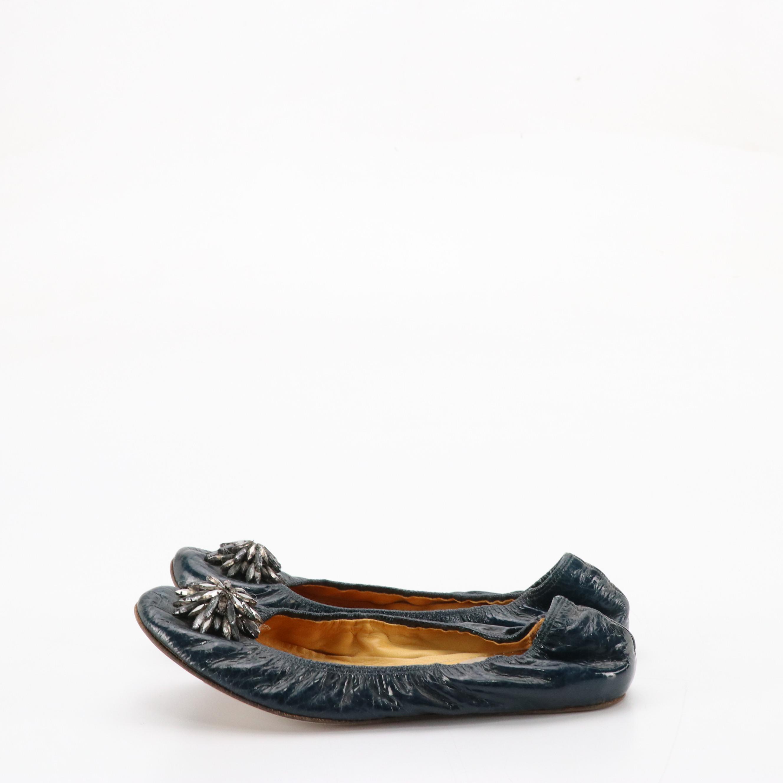 Lanvin Crystal Embellished Ballerina Flats in Patent Leather