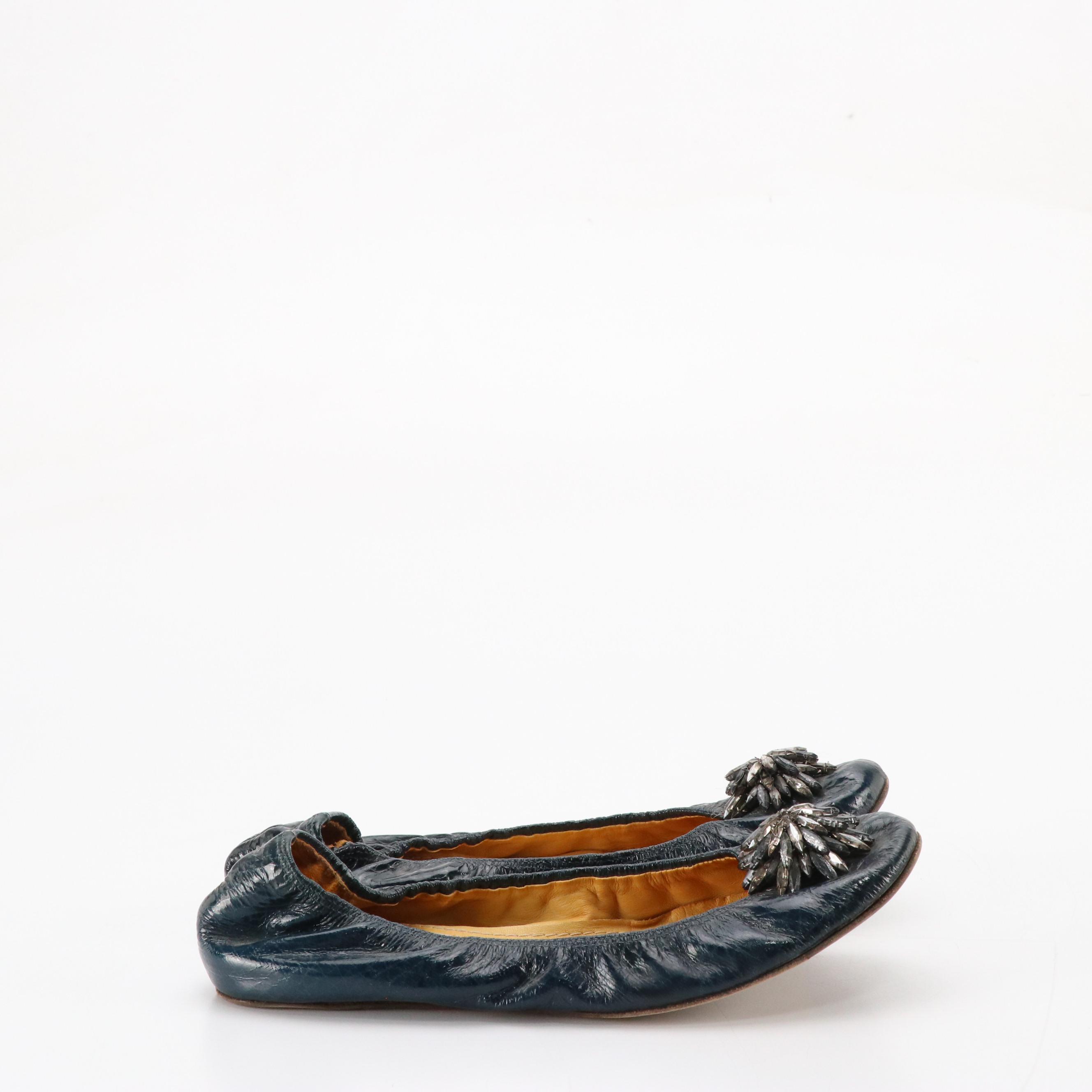 Lanvin Crystal Embellished Ballerina Flats in Patent Leather