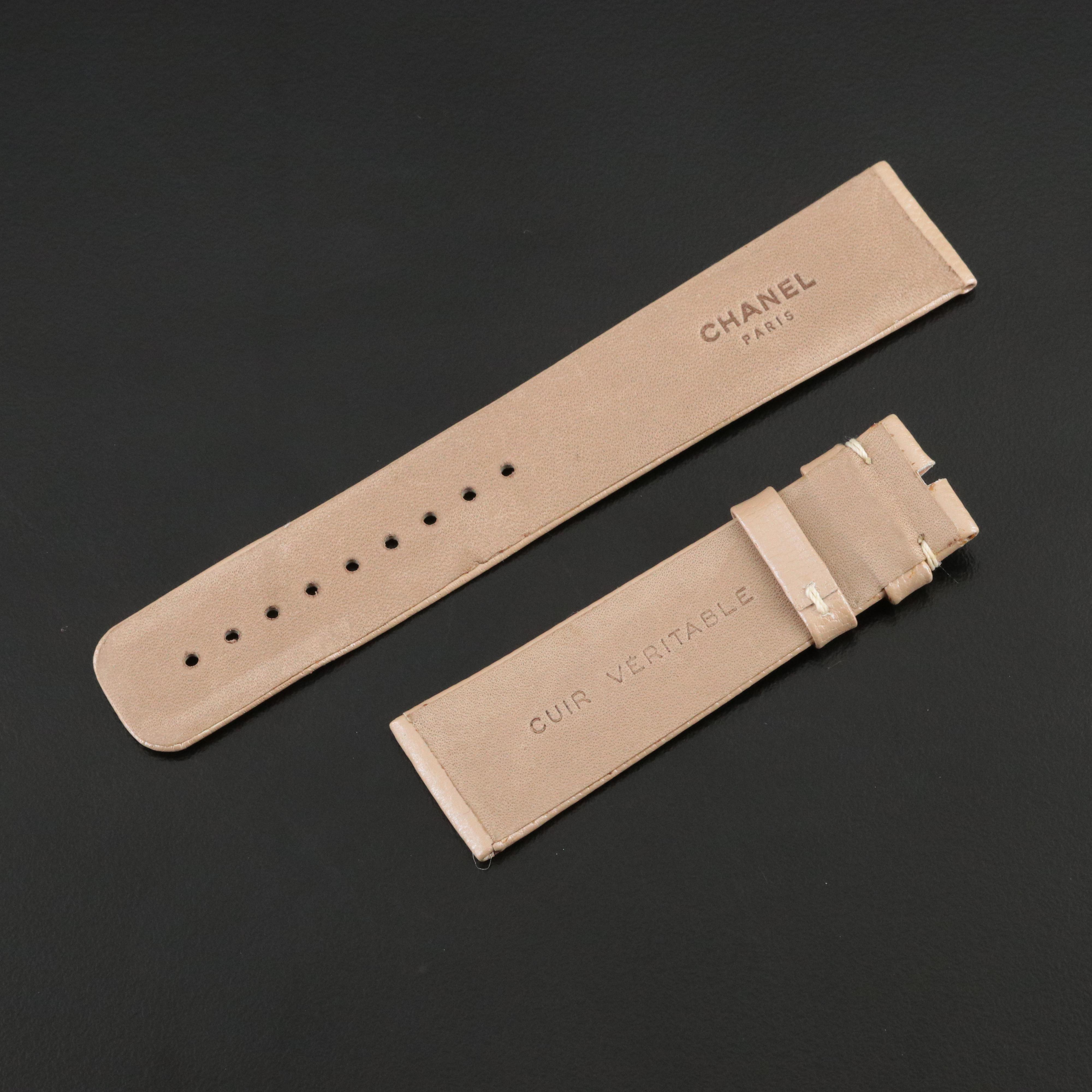 CHANEL Paris Cuir Veritable 18.5 mm Beige Leather Watch Strap/Band