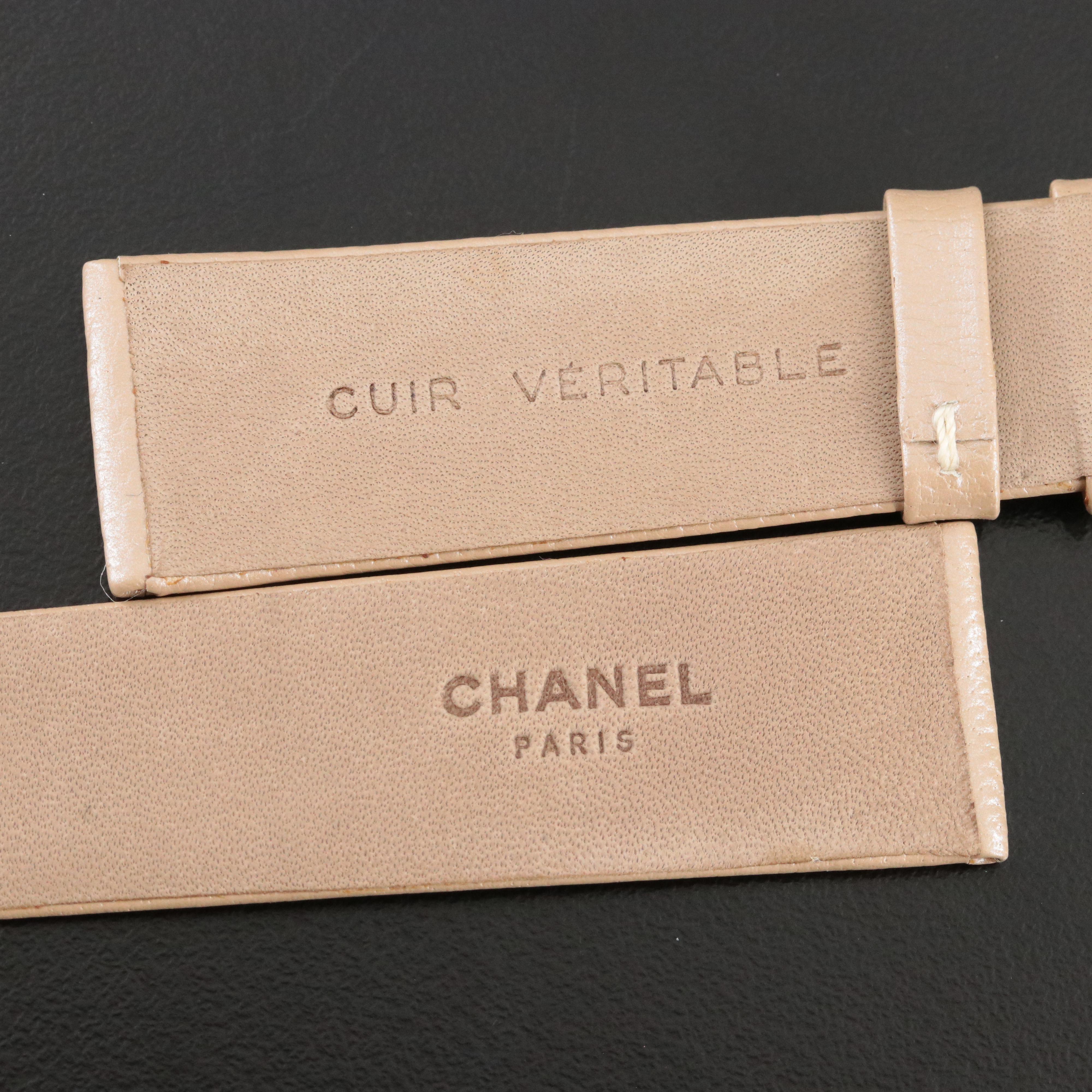 CHANEL Paris Cuir Veritable 18.5 mm Beige Leather Watch Strap/Band