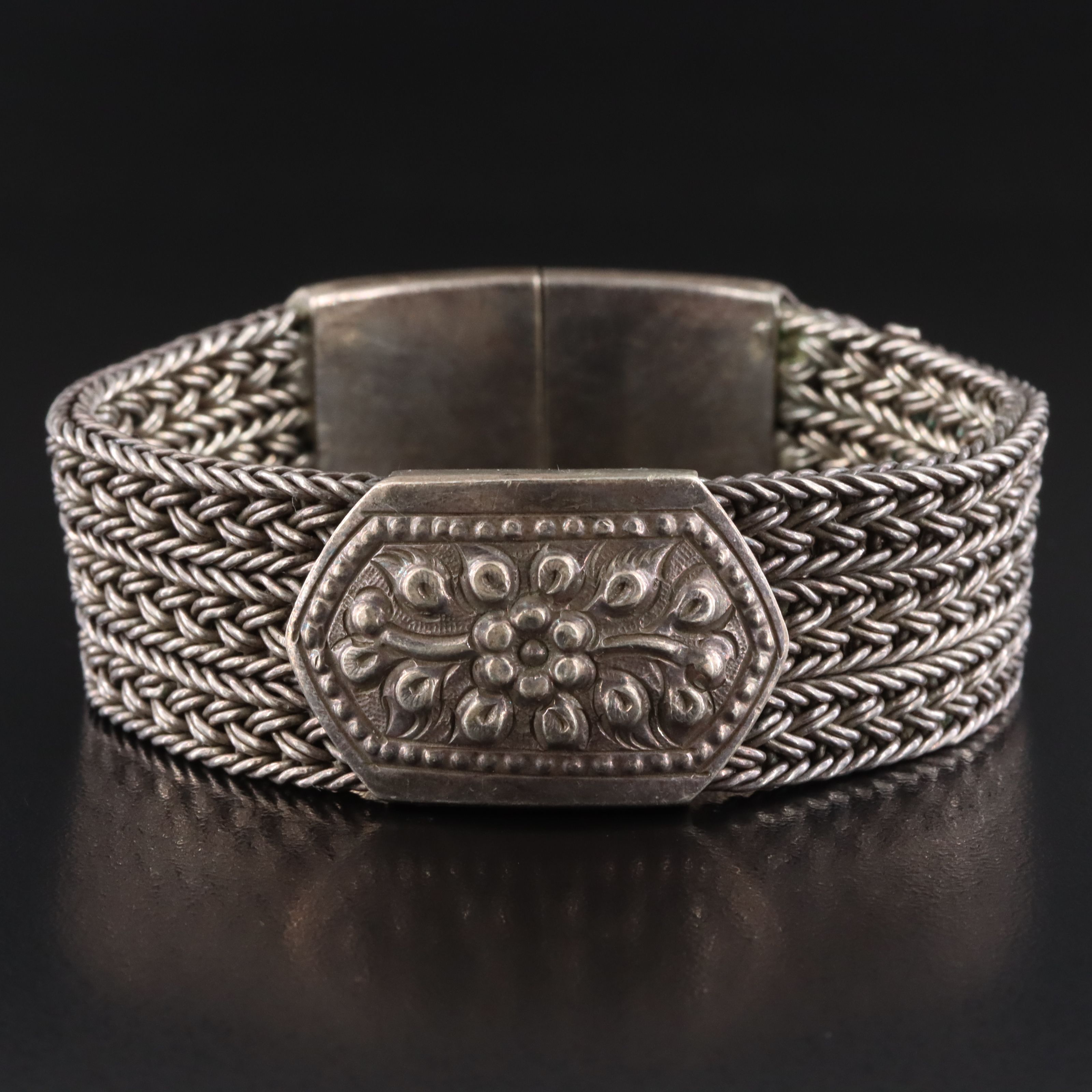 Vintage Sterling Floral and Foxtail Chain Bracelet