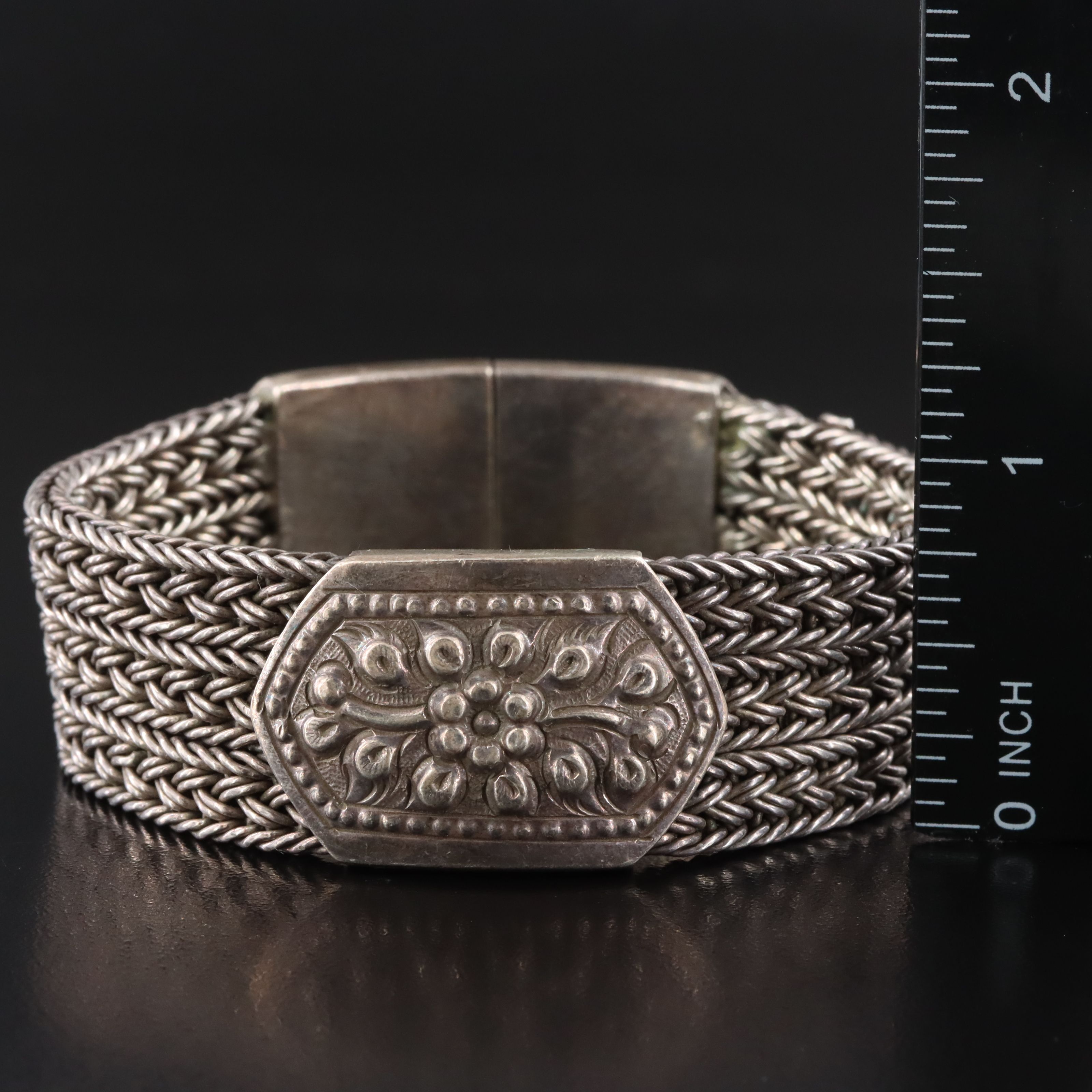 Vintage Sterling Floral and Foxtail Chain Bracelet