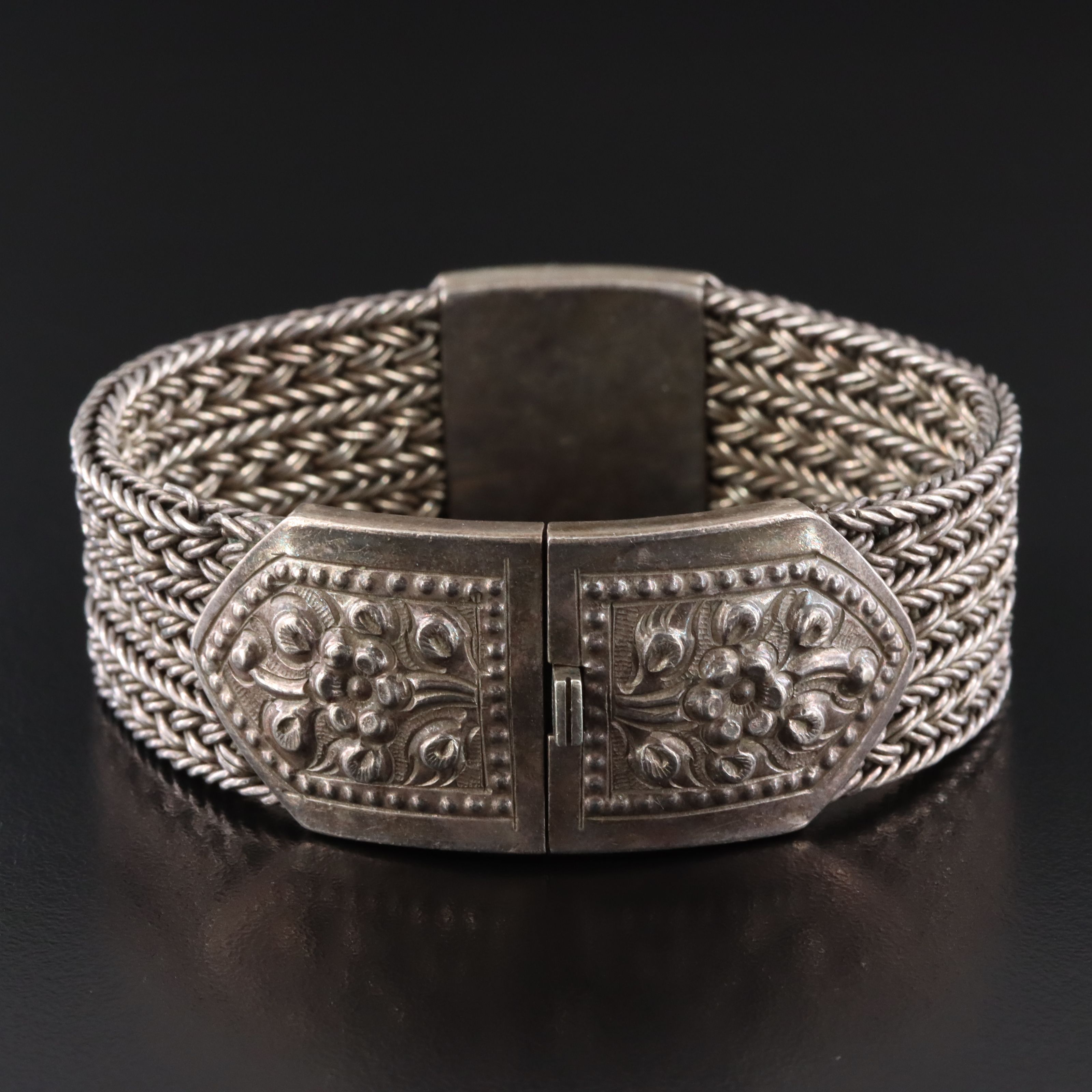 Vintage Sterling Floral and Foxtail Chain Bracelet