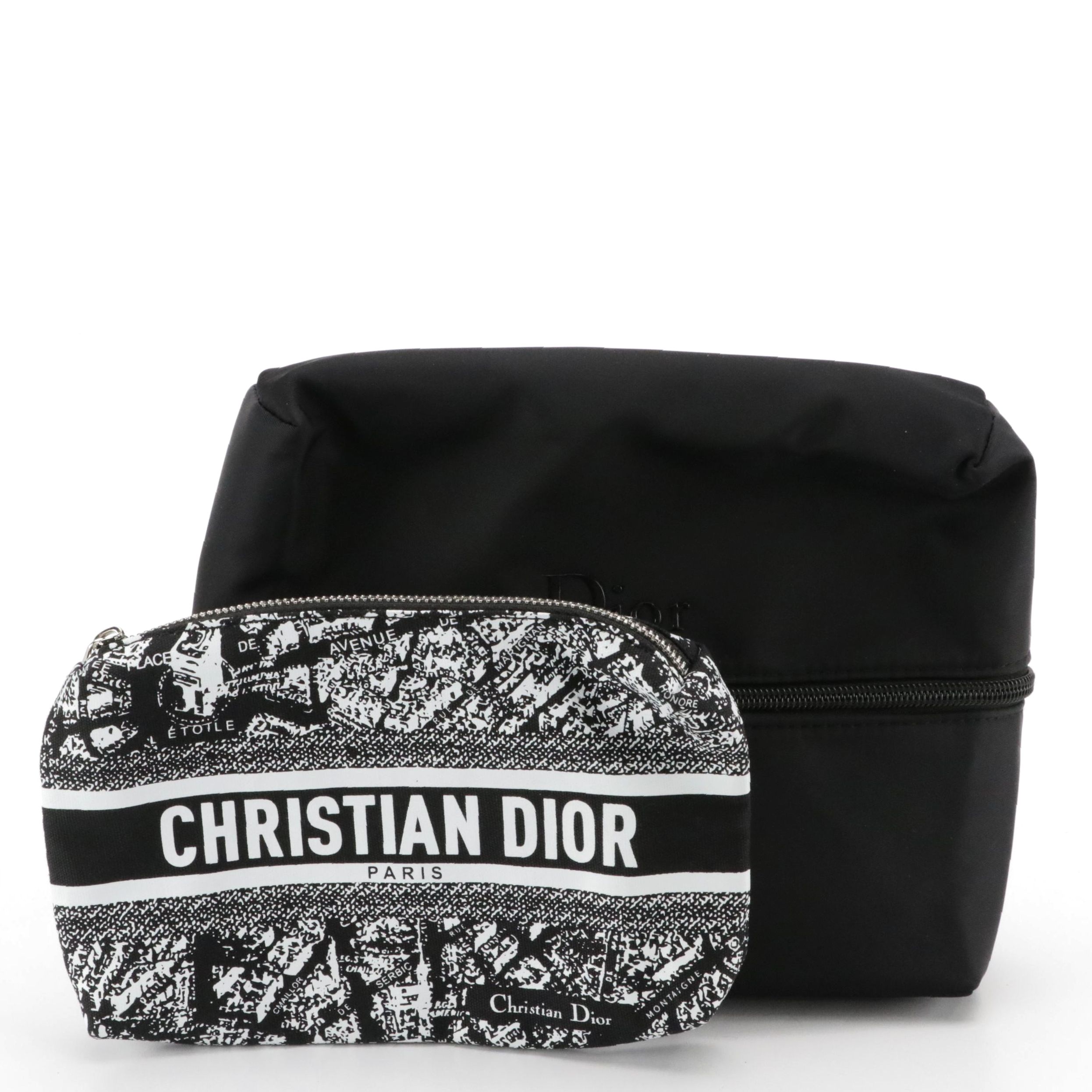Christian Dior Promotional Étoile Canvas and Black Nylon Zip Pouches