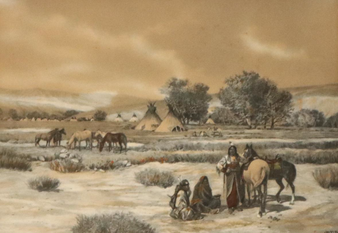 Hand-Colored Etching with Aquatint After H. F. Farny "Indian Camp," 1903