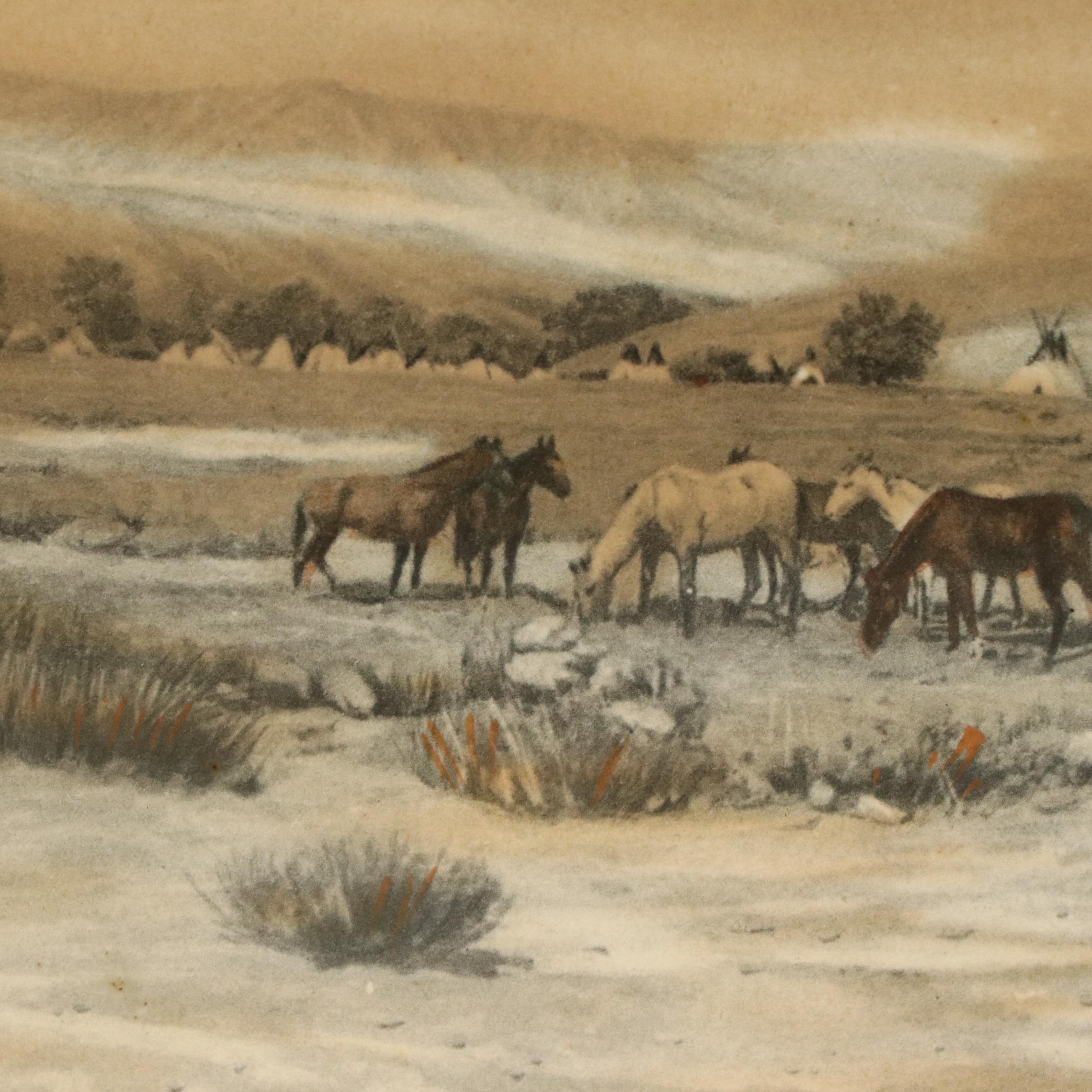 Hand-Colored Etching with Aquatint After H. F. Farny "Indian Camp," 1903