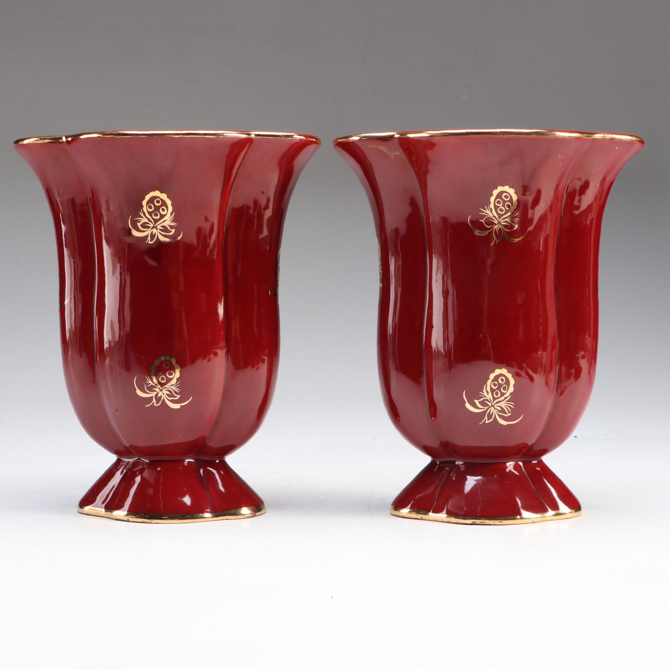 Pair of Italian Gilt Accented Ceramic Vases