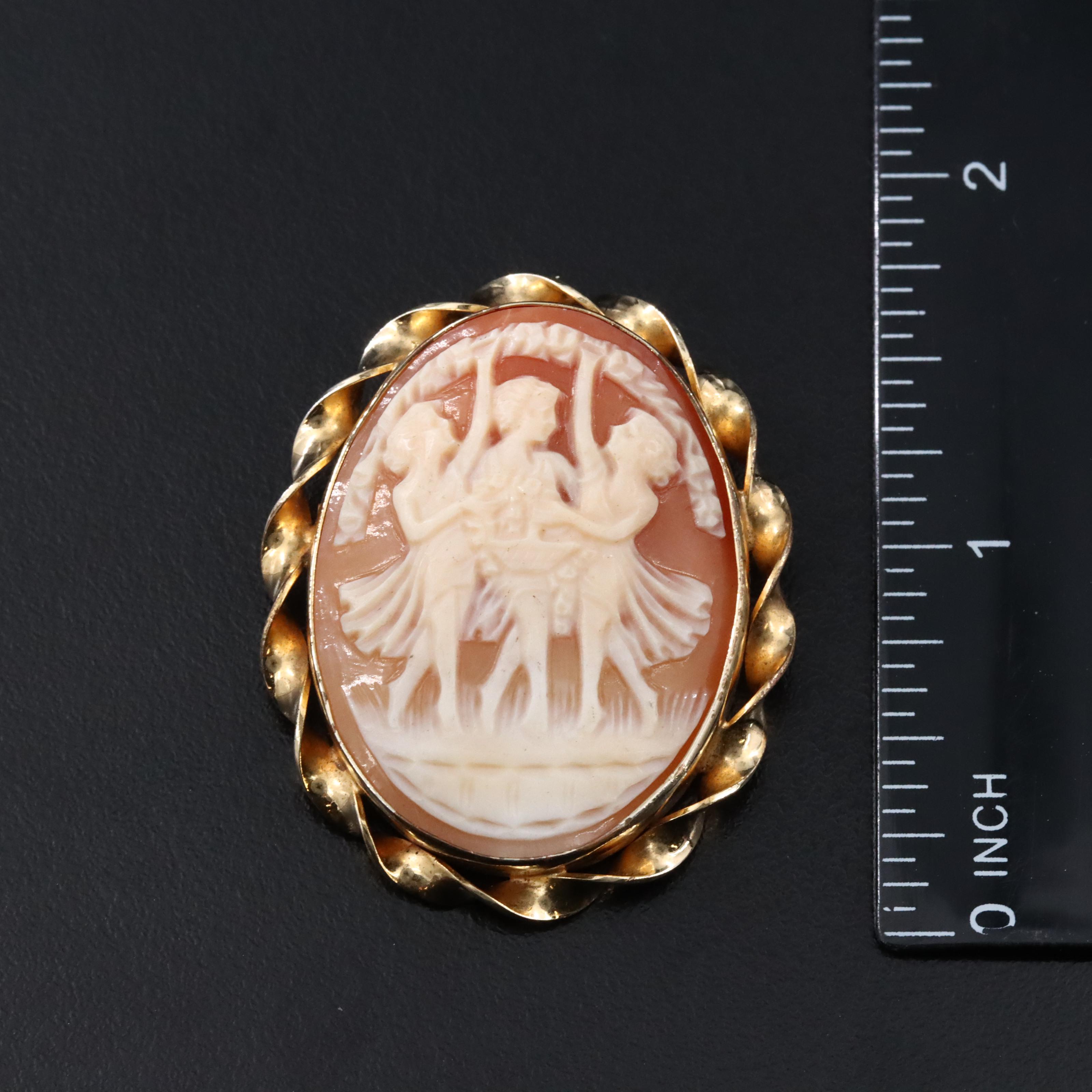 Gold-Filled Shell Cameo Brooch and Earrings