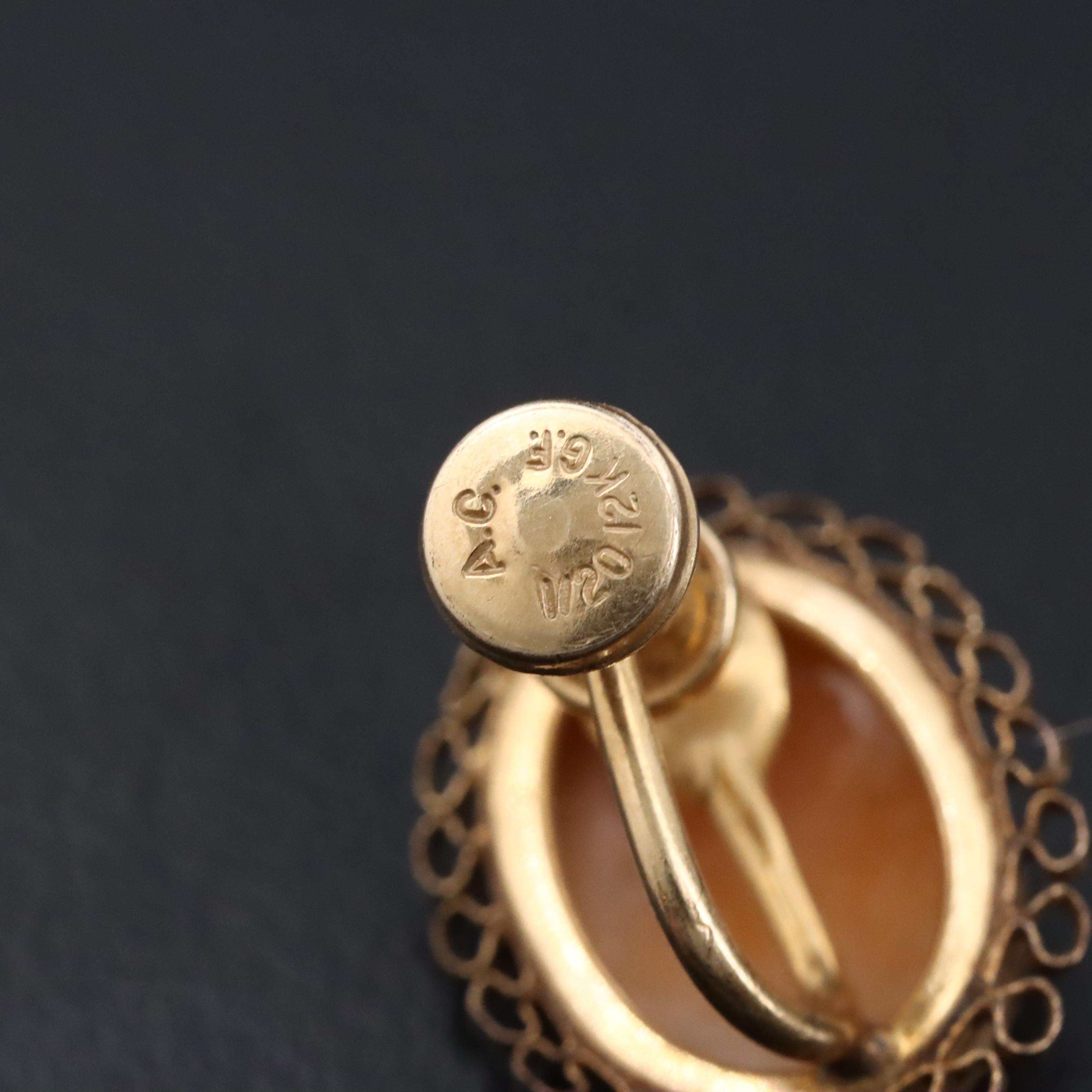 Gold-Filled Shell Cameo Brooch and Earrings