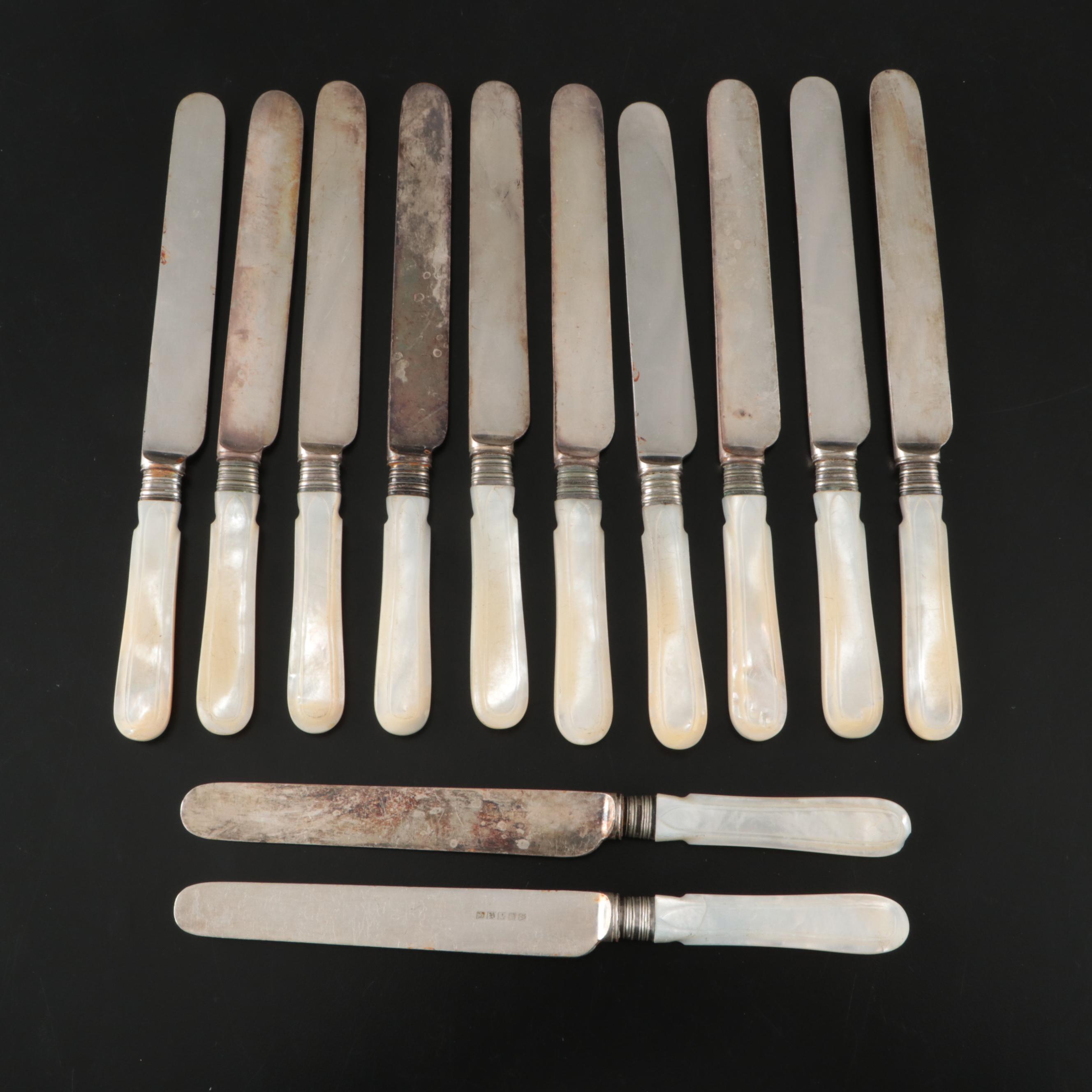 Victorian Style Mother-of-Pearl Handled Silver Plate Knives, 20th Century