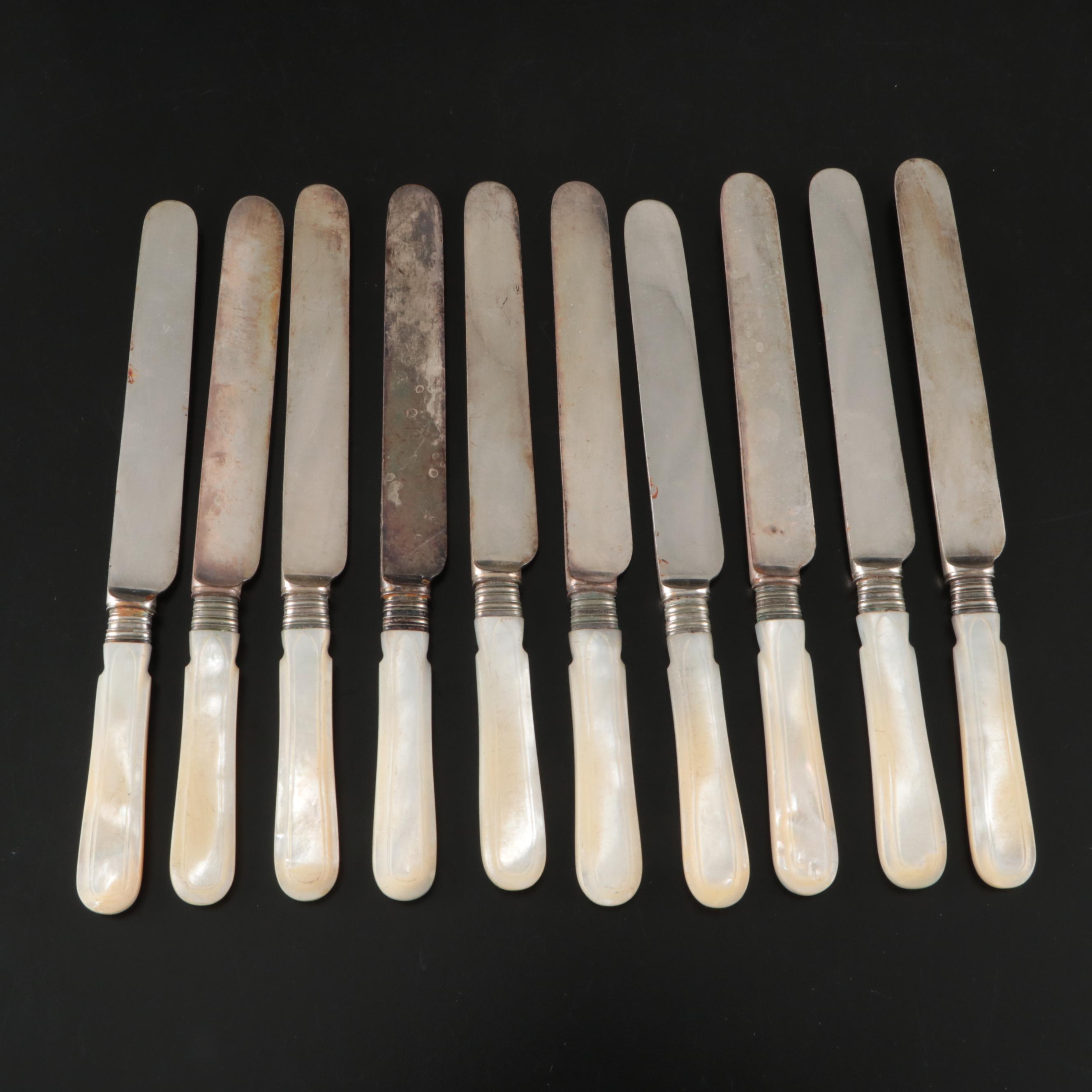 Victorian Style Mother-of-Pearl Handled Silver Plate Knives, 20th Century