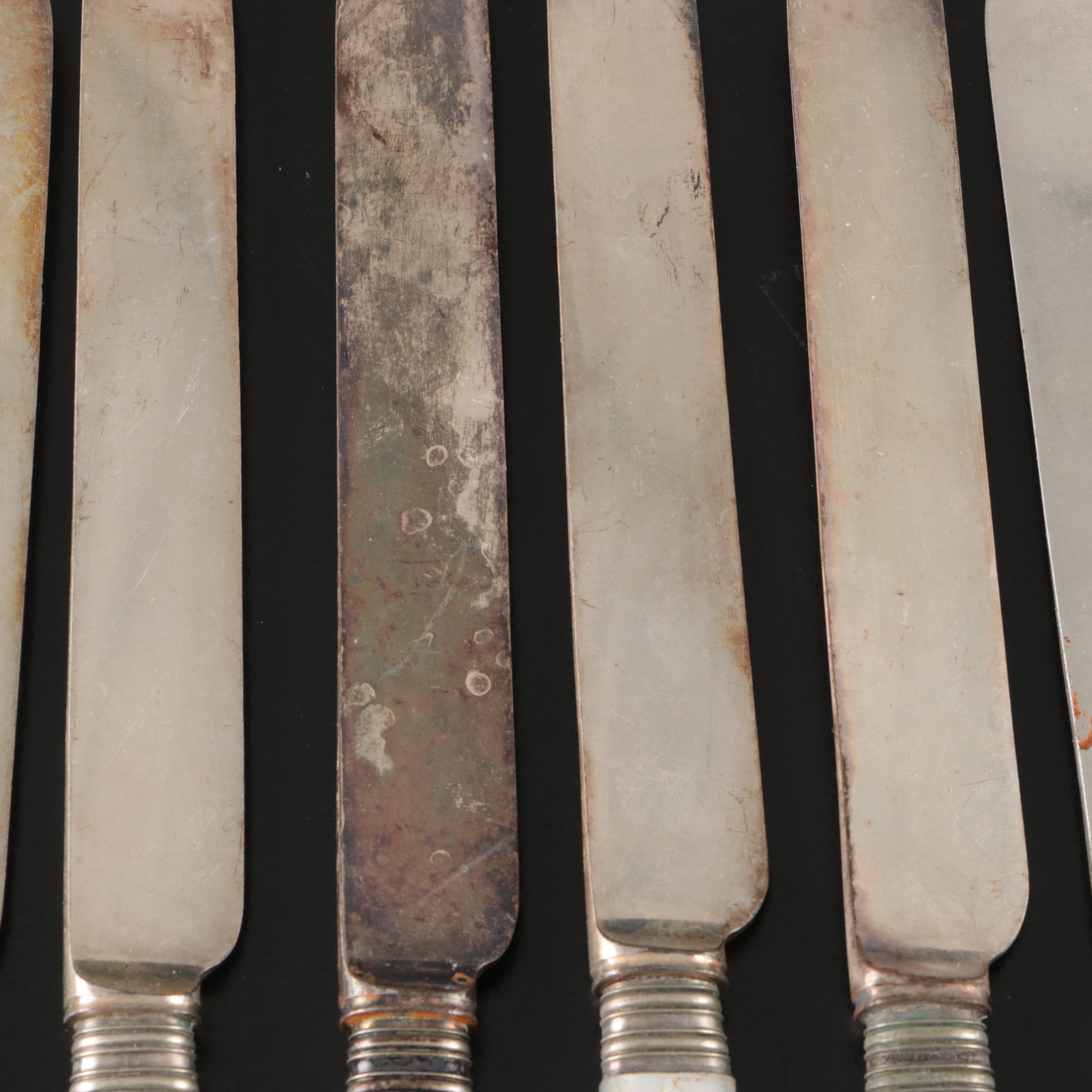 Victorian Style Mother-of-Pearl Handled Silver Plate Knives, 20th Century