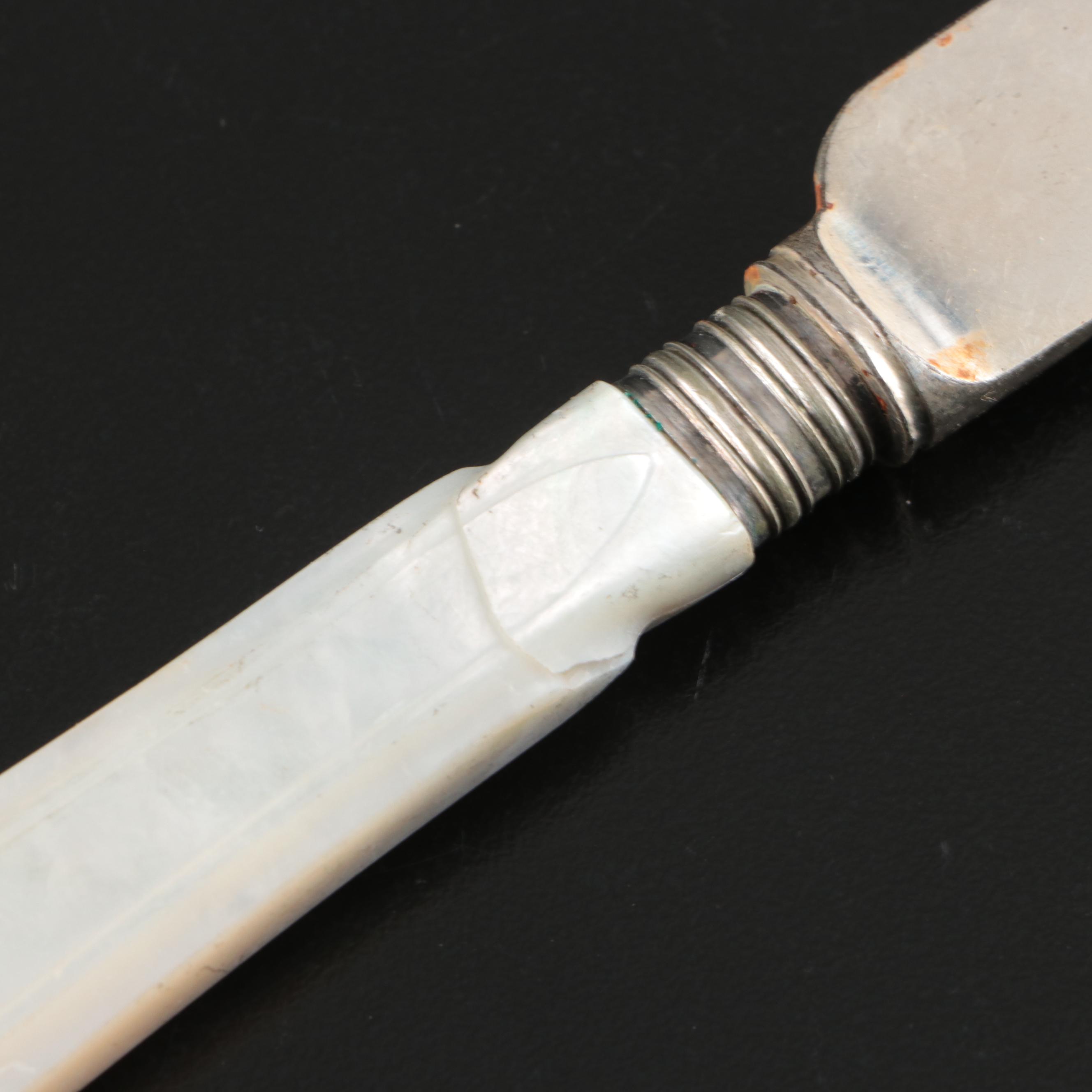 Victorian Style Mother-of-Pearl Handled Silver Plate Knives, 20th Century