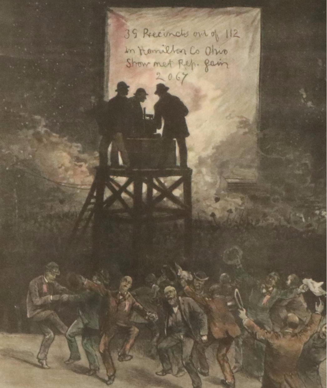 After Joseph Becker Hand-Colored Engraving of Ohio Election Scene, 1884