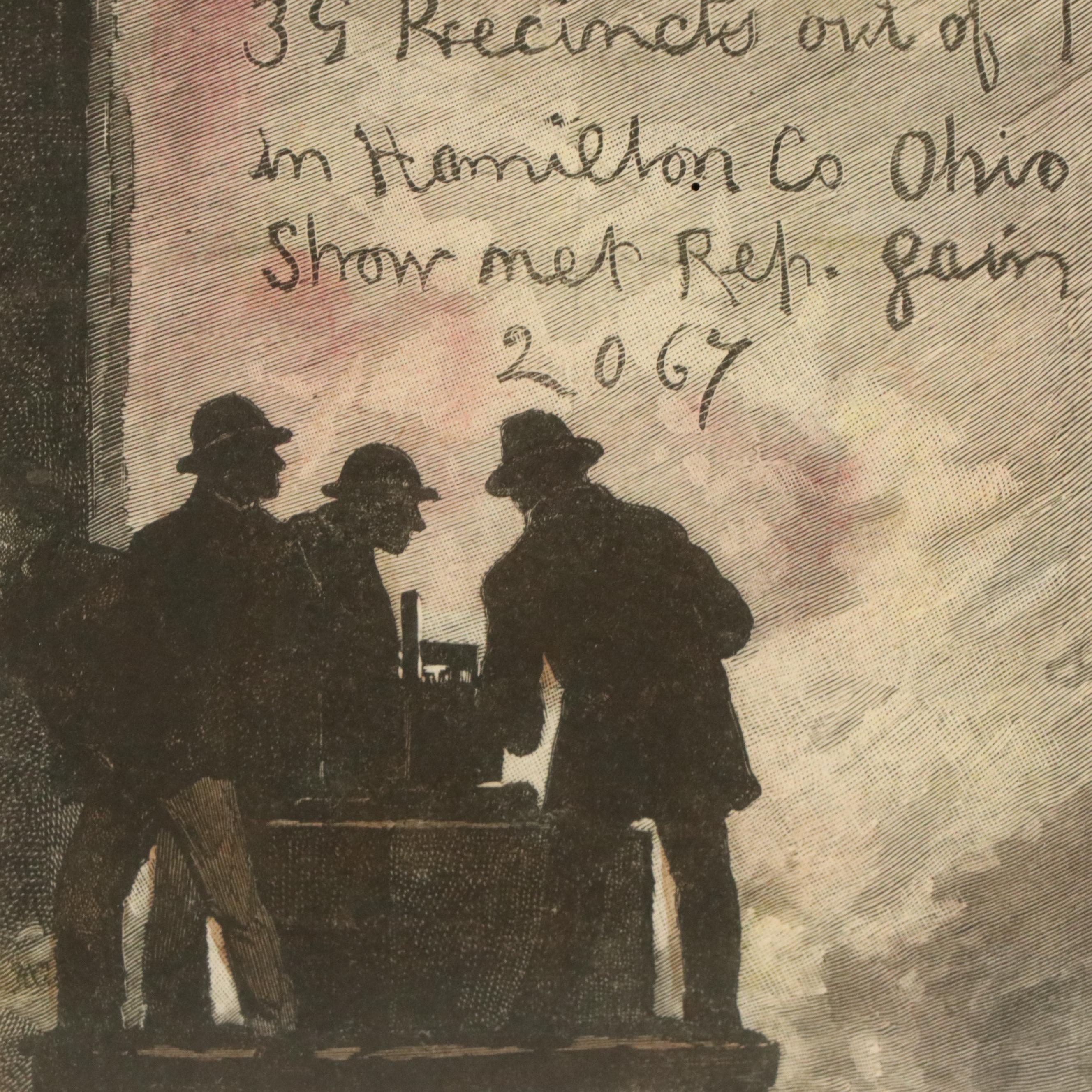 After Joseph Becker Hand-Colored Engraving of Ohio Election Scene, 1884