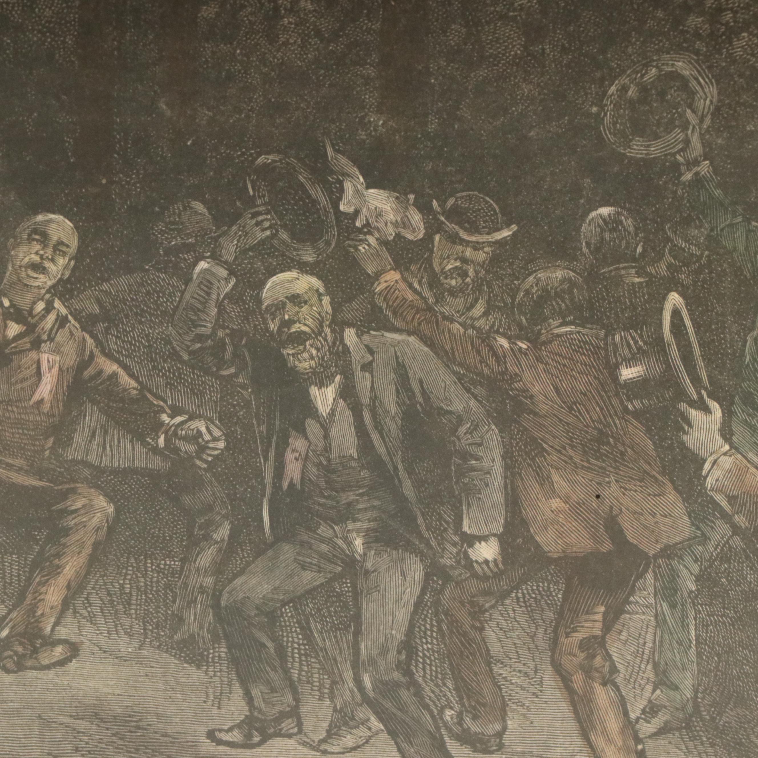 After Joseph Becker Hand-Colored Engraving of Ohio Election Scene, 1884