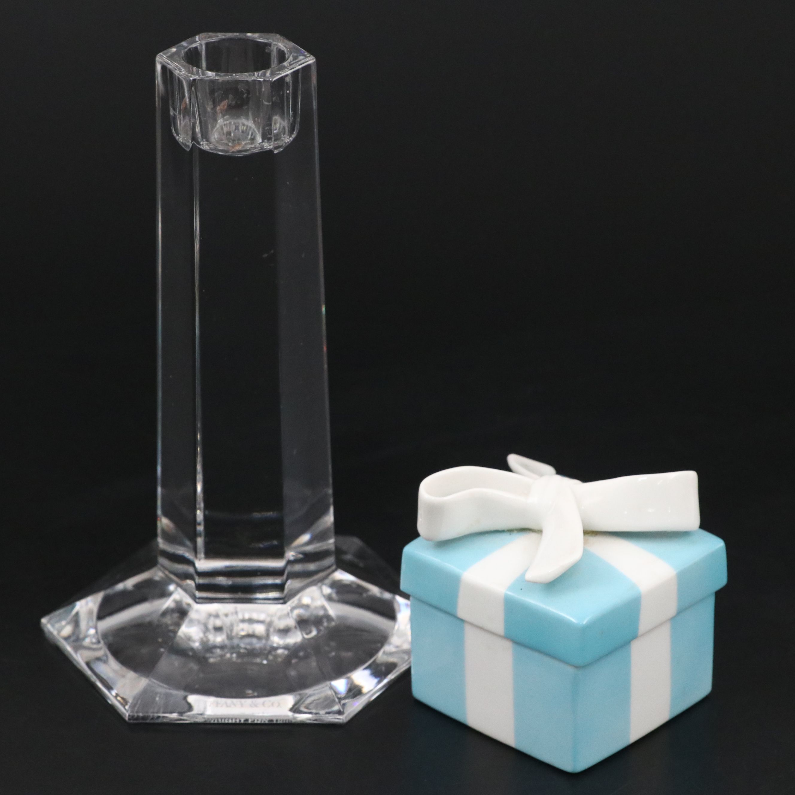 Tiffany & Co. "Frank Lloyd Wright" Crystal Candlestick with Ceramic Gift Box