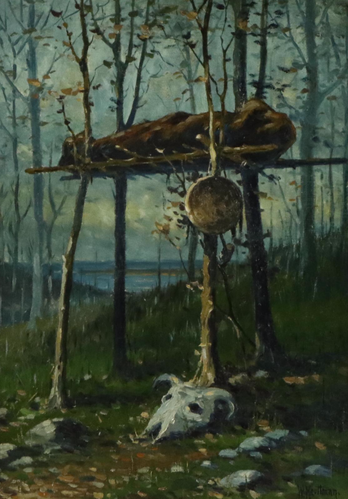 William Meuttman Oil Painting "Indian Burial," Late 19th–Early 20th Century