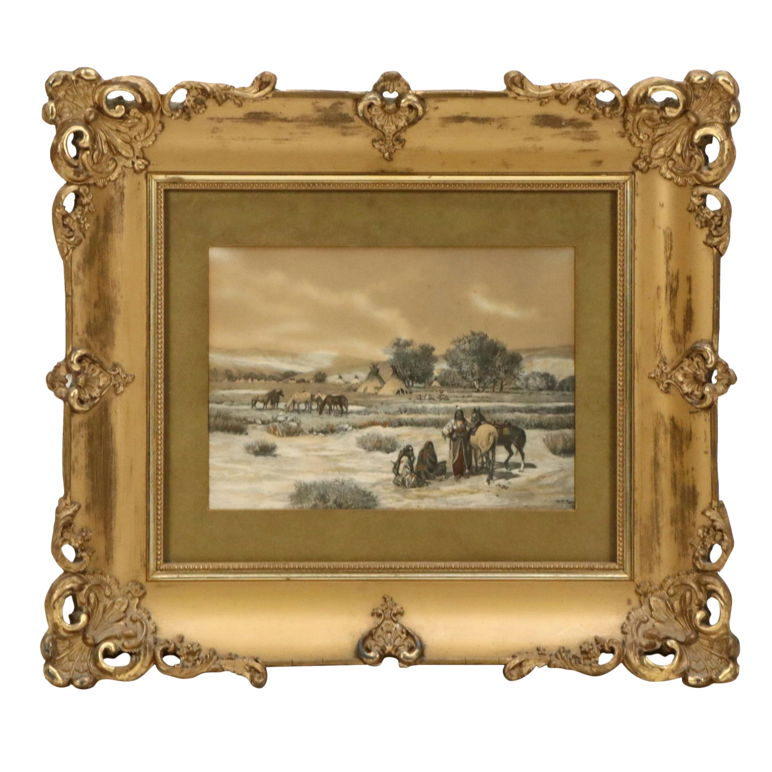 Hand-Colored Etching with Aquatint After H. F. Farny "Indian Camp," 1903