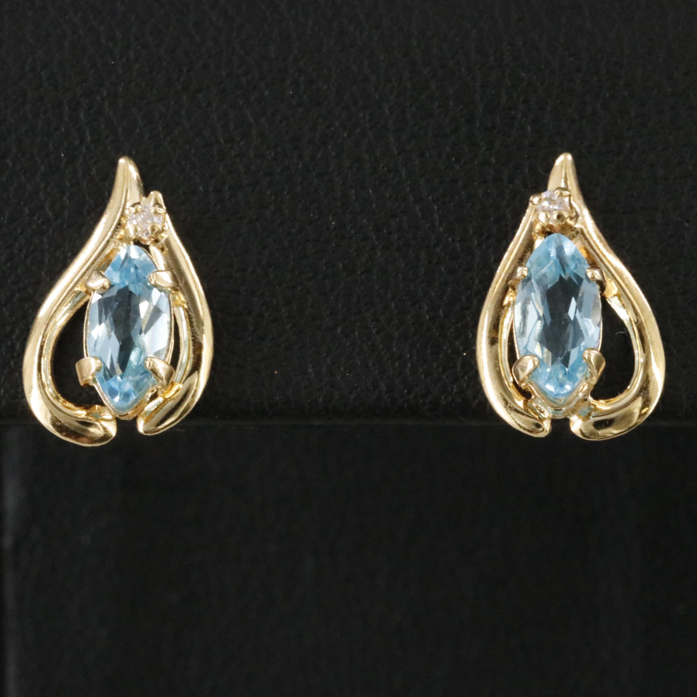 14K Swiss Blue Topaz and Diamond Earrings