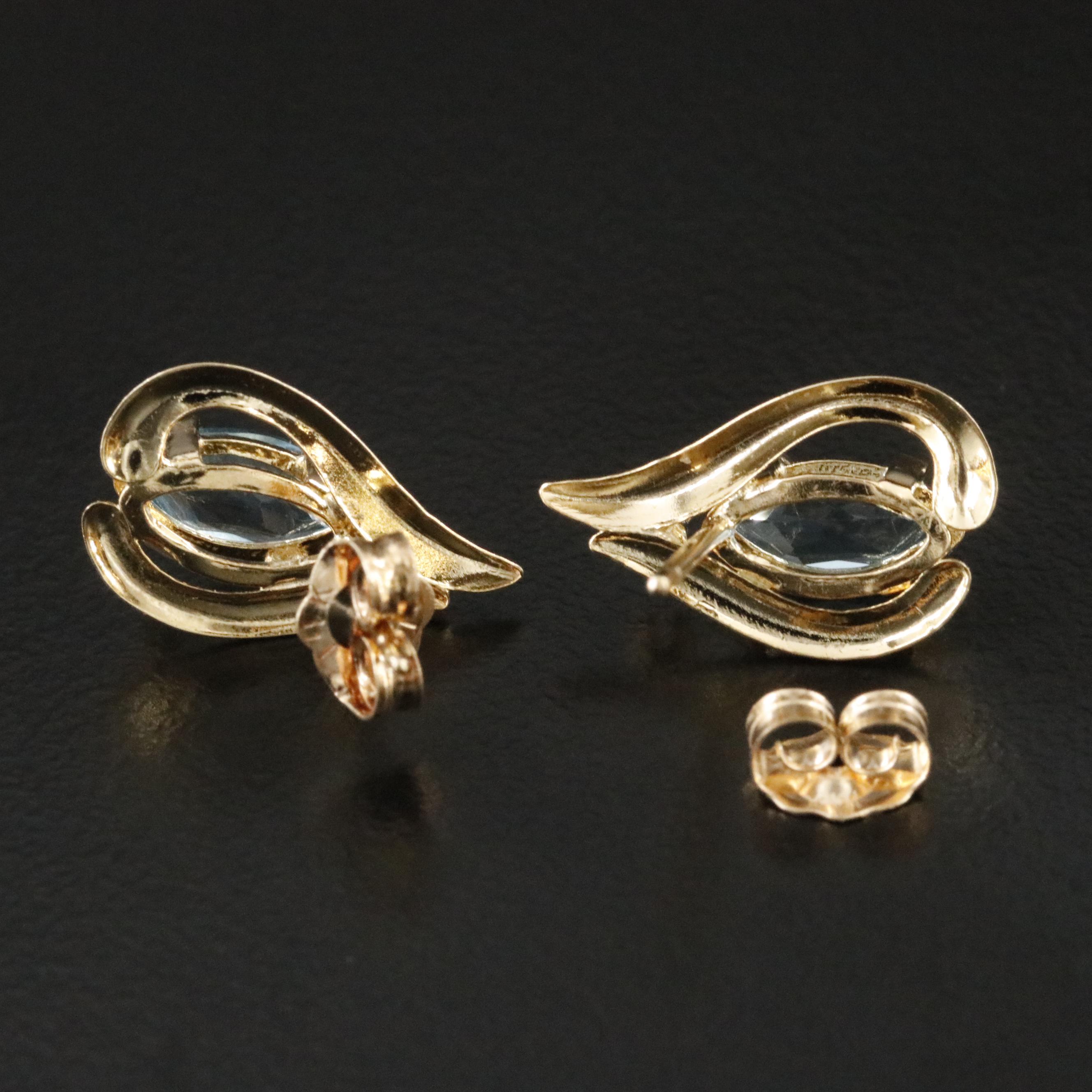 14K Swiss Blue Topaz and Diamond Earrings