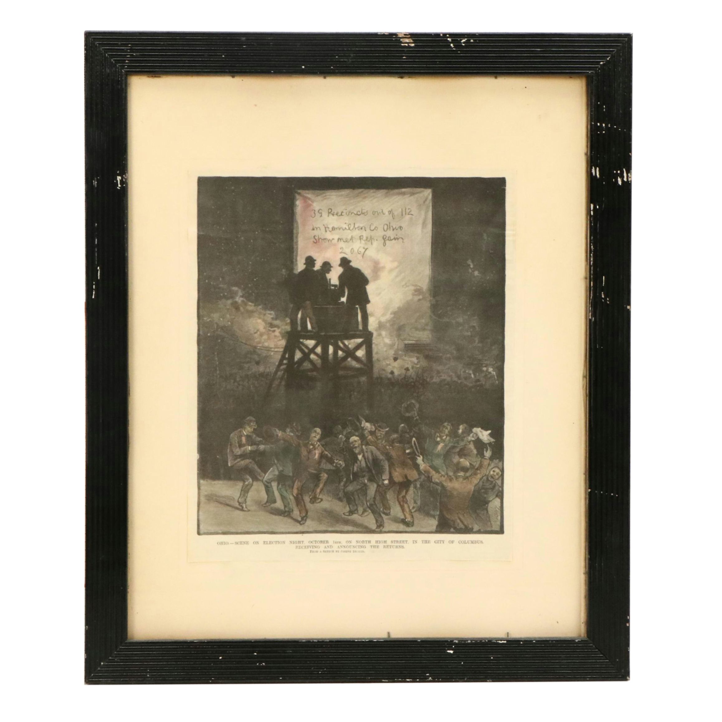 After Joseph Becker Hand-Colored Engraving of Ohio Election Scene, 1884