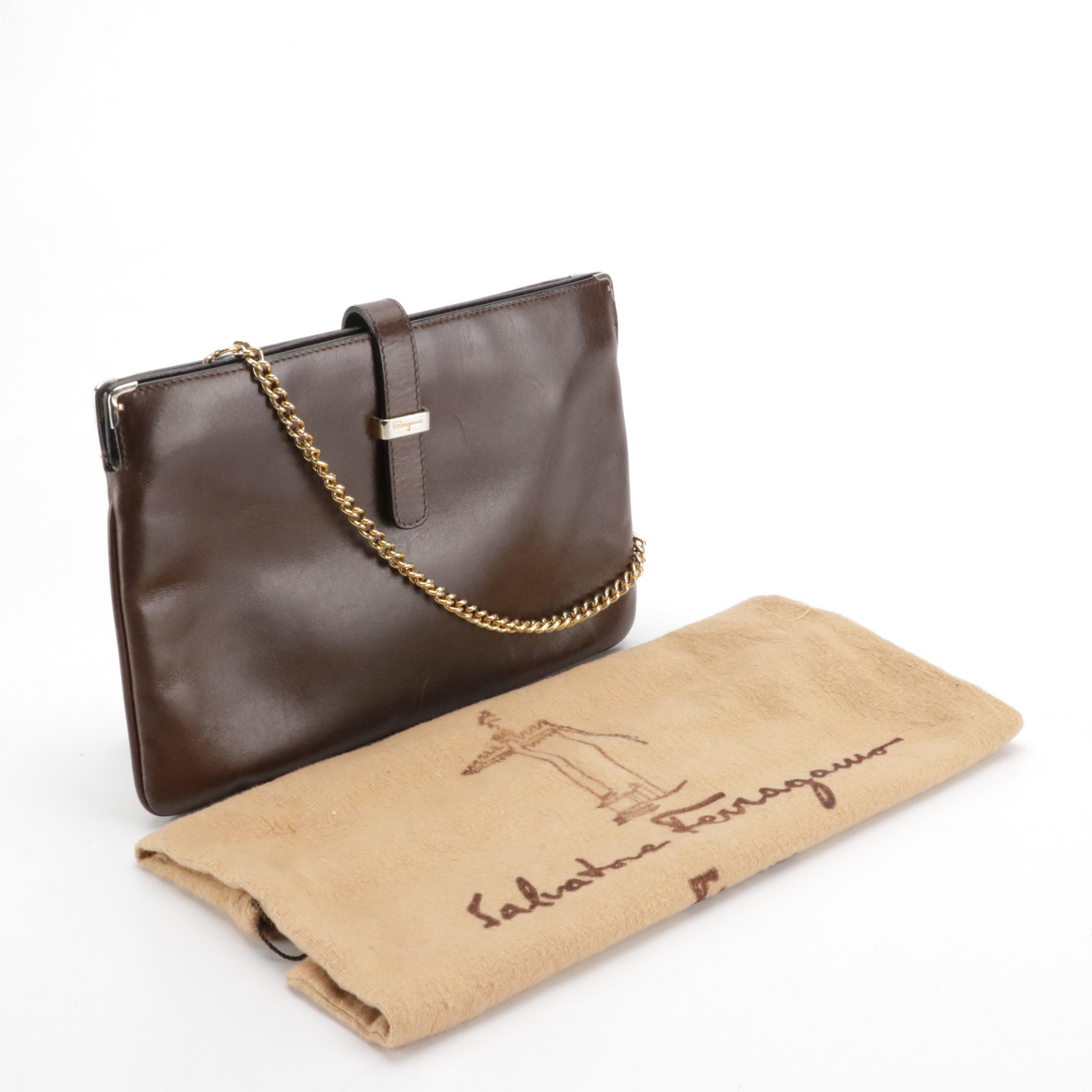 Salvatore Ferragamo Firenze 8 Convertible Clutch in Brown Leather
