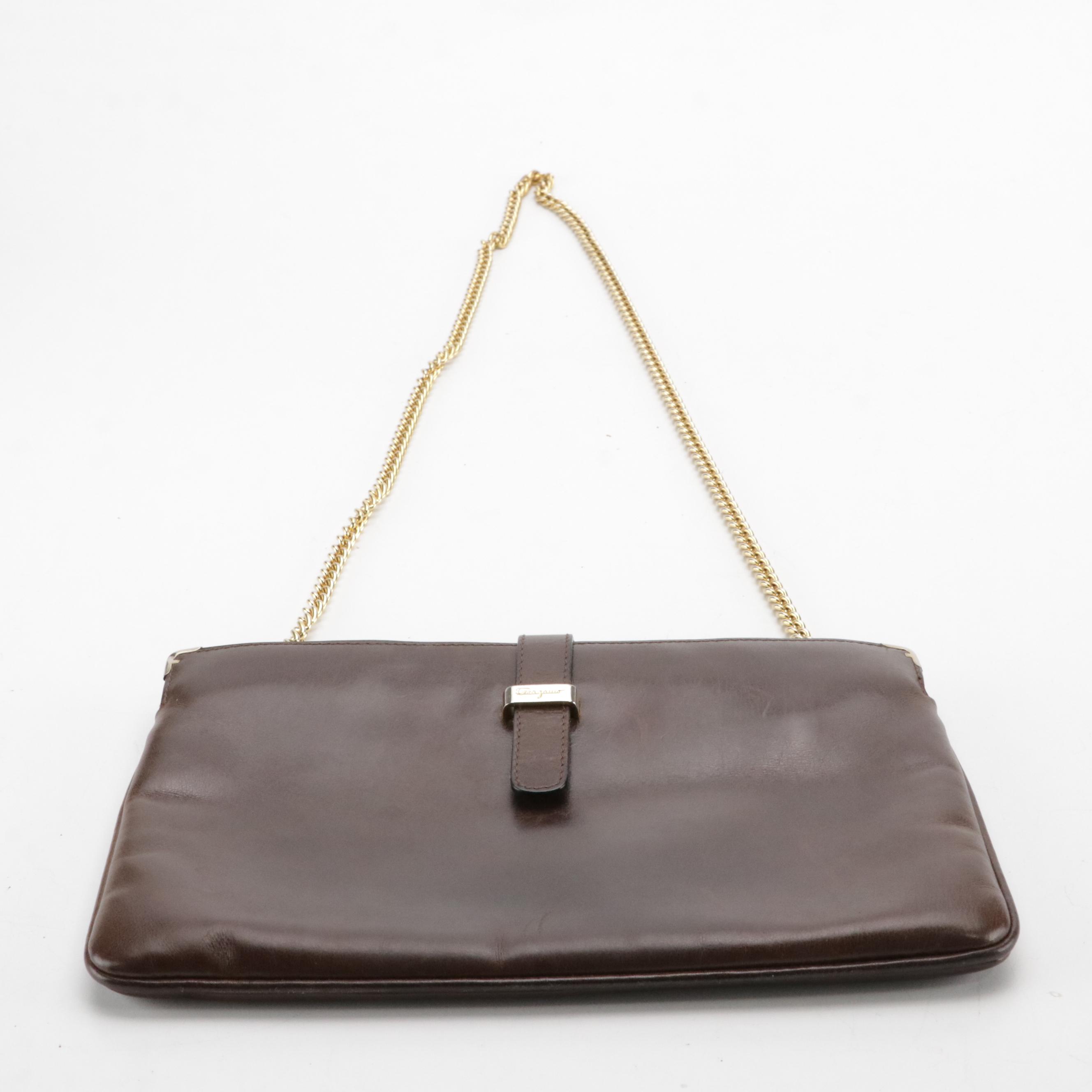 Salvatore Ferragamo Firenze 8 Convertible Clutch in Brown Leather