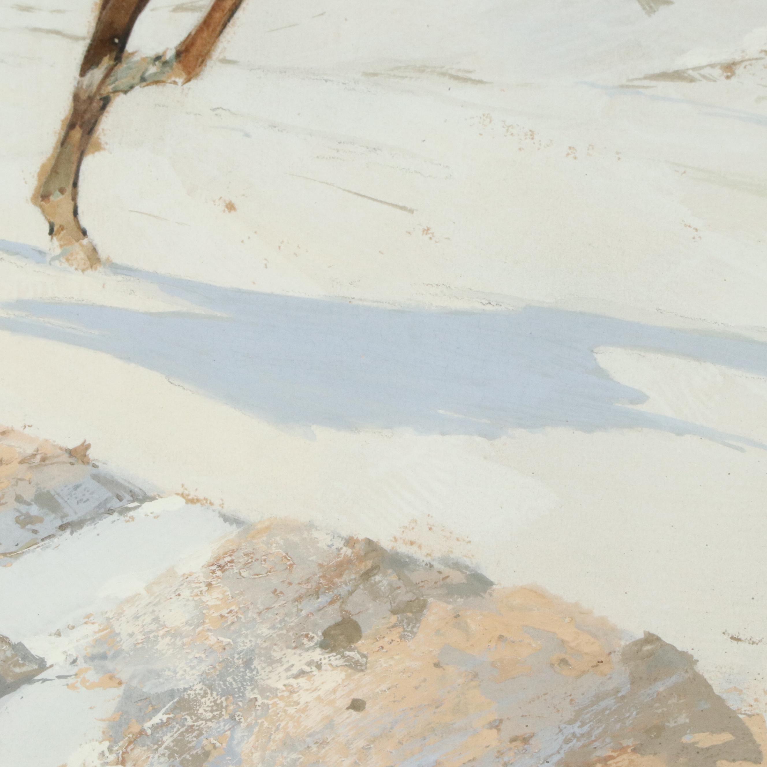 William Apthorp Adams Gouache Painting with Native American on Horse, 1907