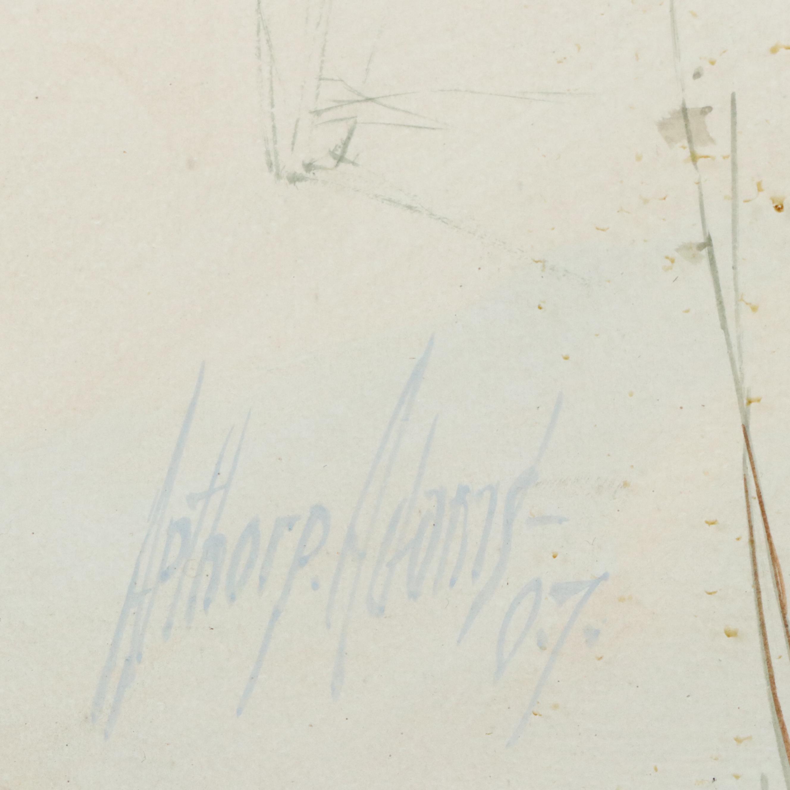 William Apthorp Adams Gouache Painting with Native American on Horse, 1907