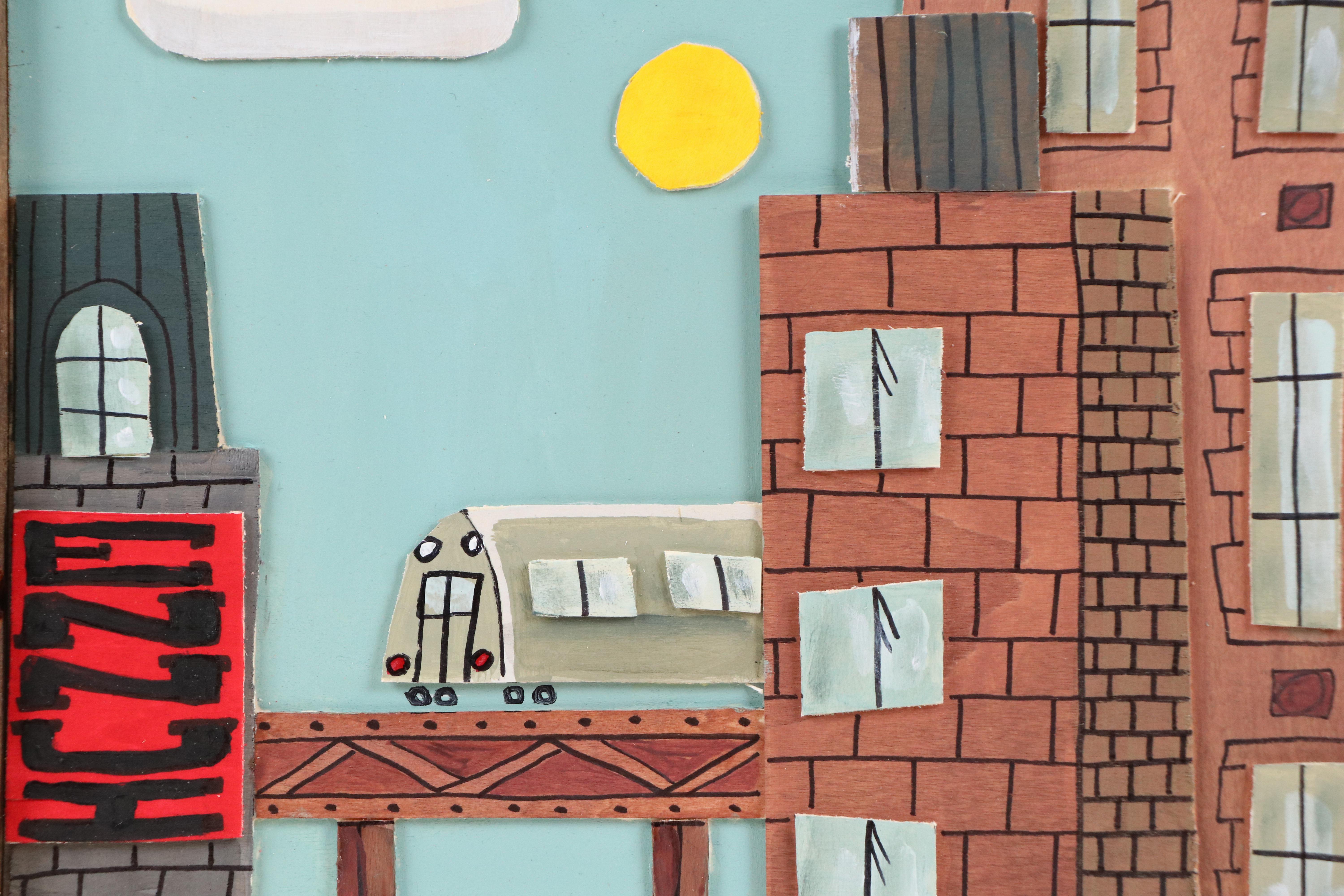 Aaron Wooten Dimensional Cityscape Mixed Media Painting "Ennui," 2025