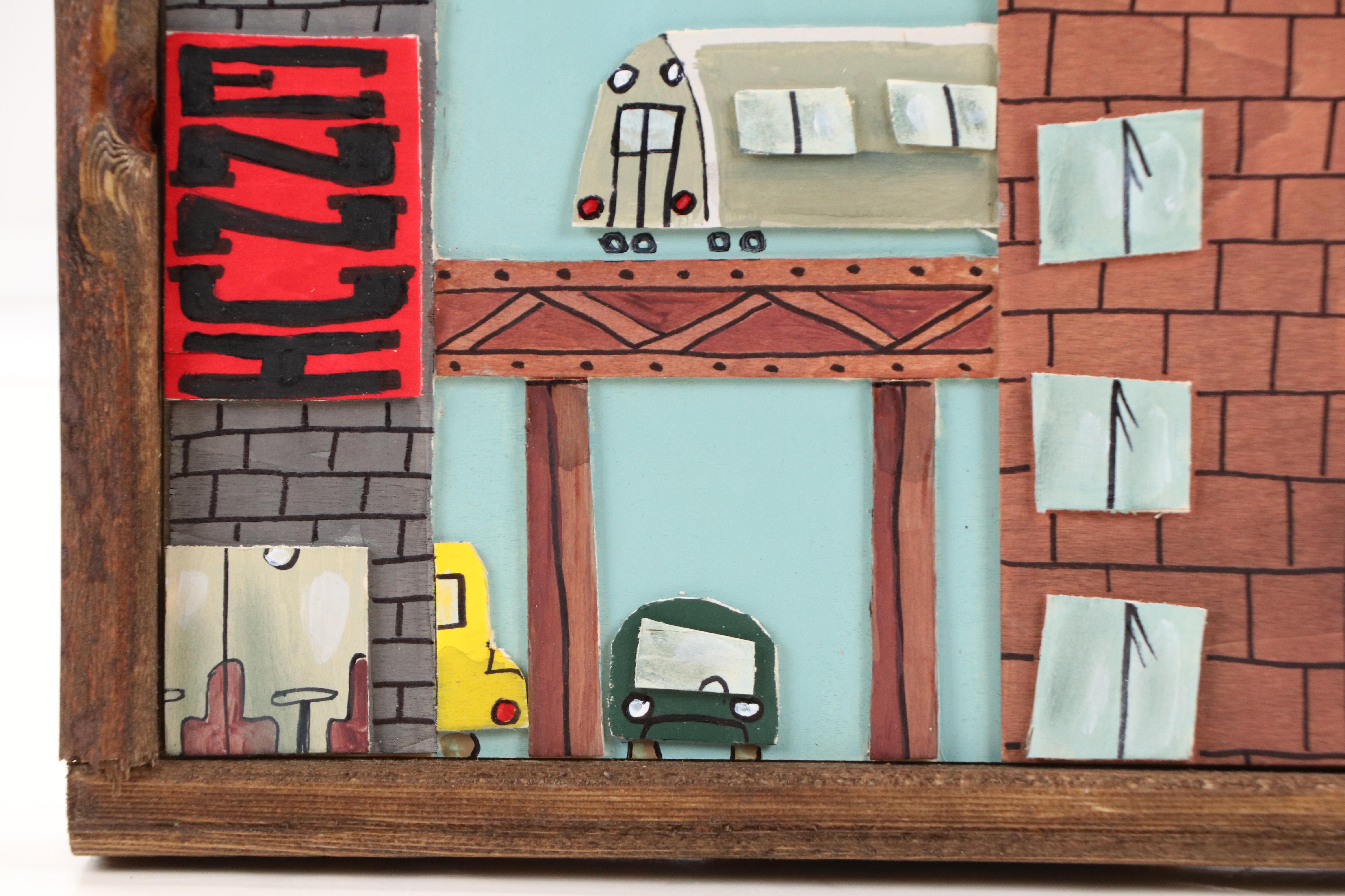 Aaron Wooten Dimensional Cityscape Mixed Media Painting "Ennui," 2025