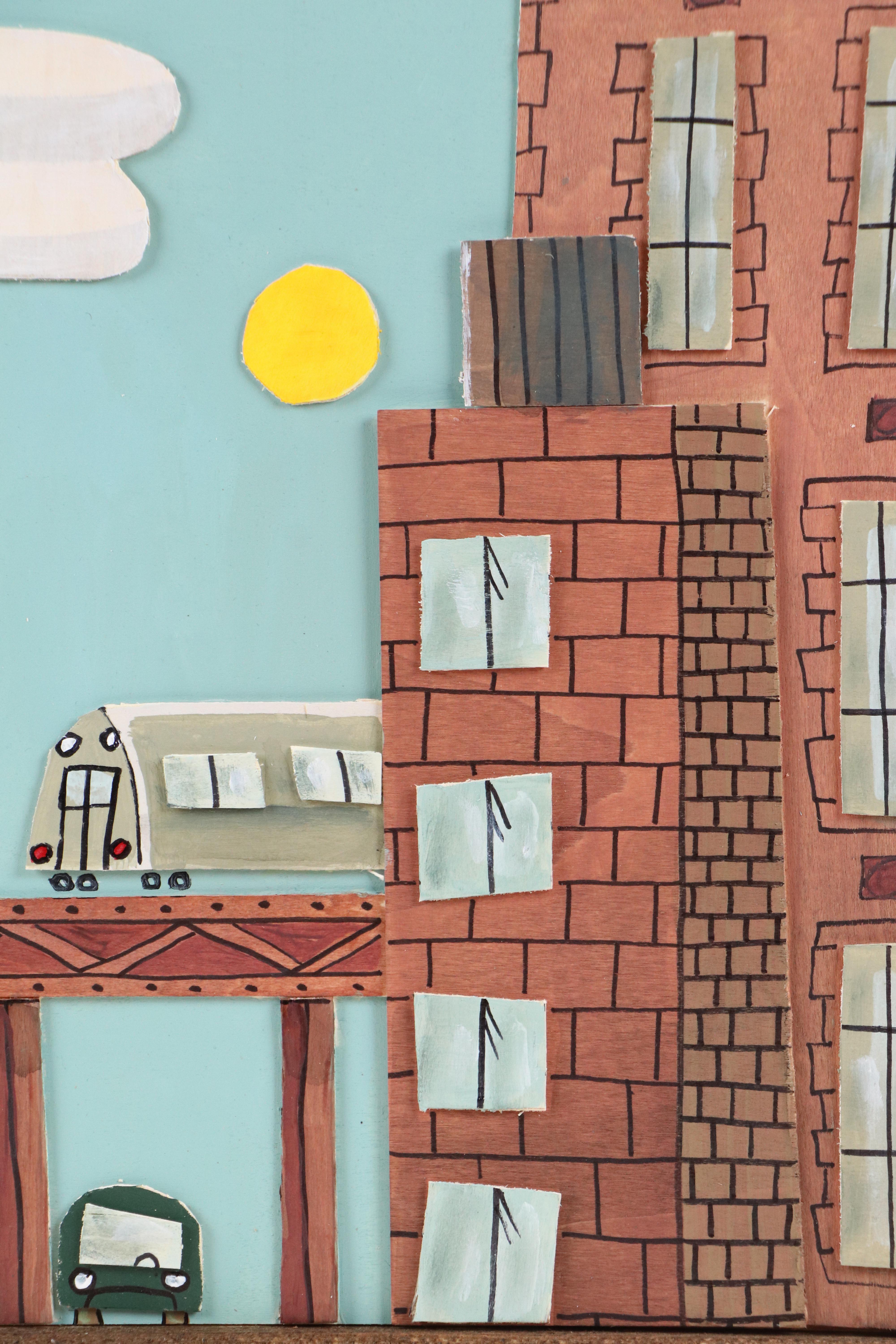 Aaron Wooten Dimensional Cityscape Mixed Media Painting "Ennui," 2025