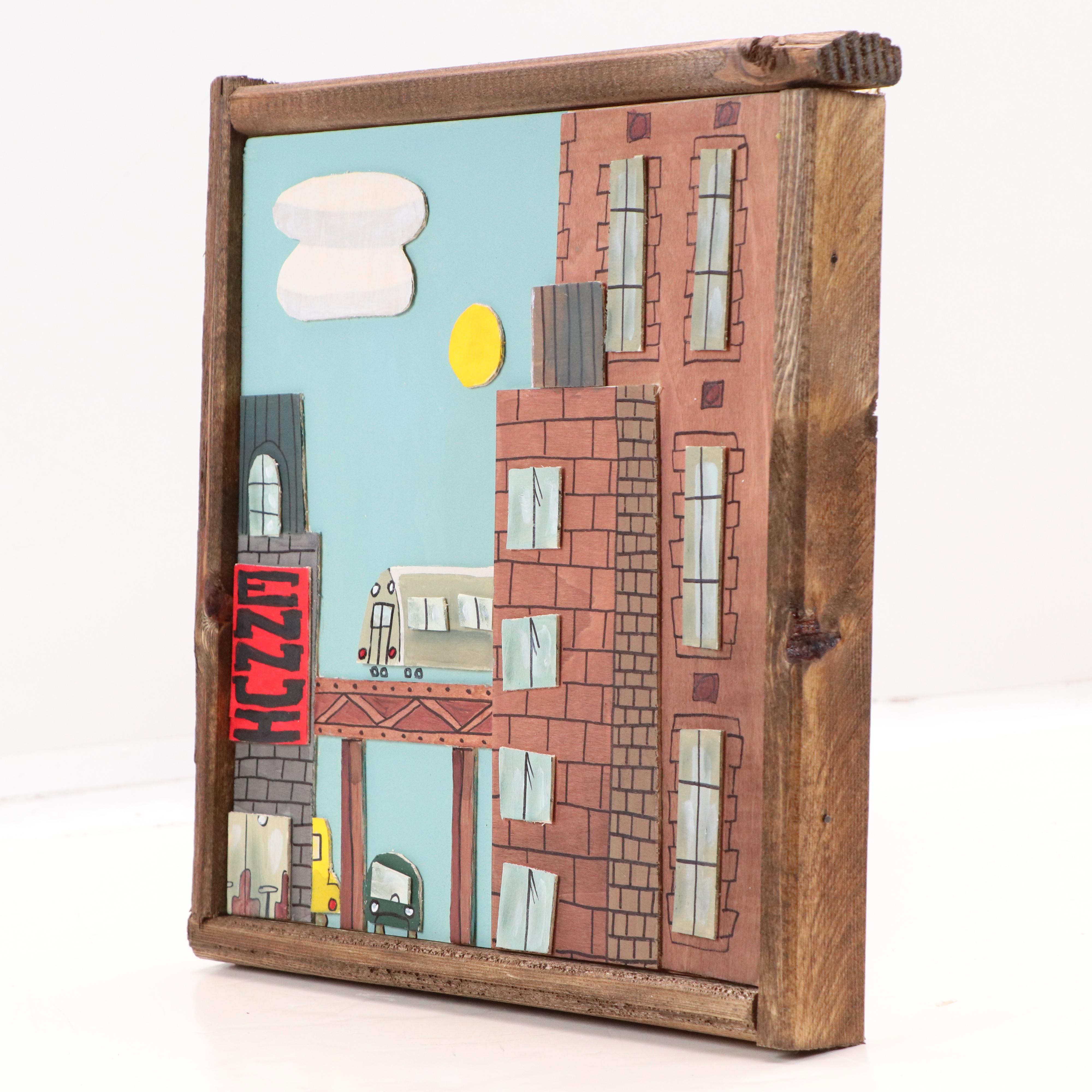 Aaron Wooten Dimensional Cityscape Mixed Media Painting "Ennui," 2025