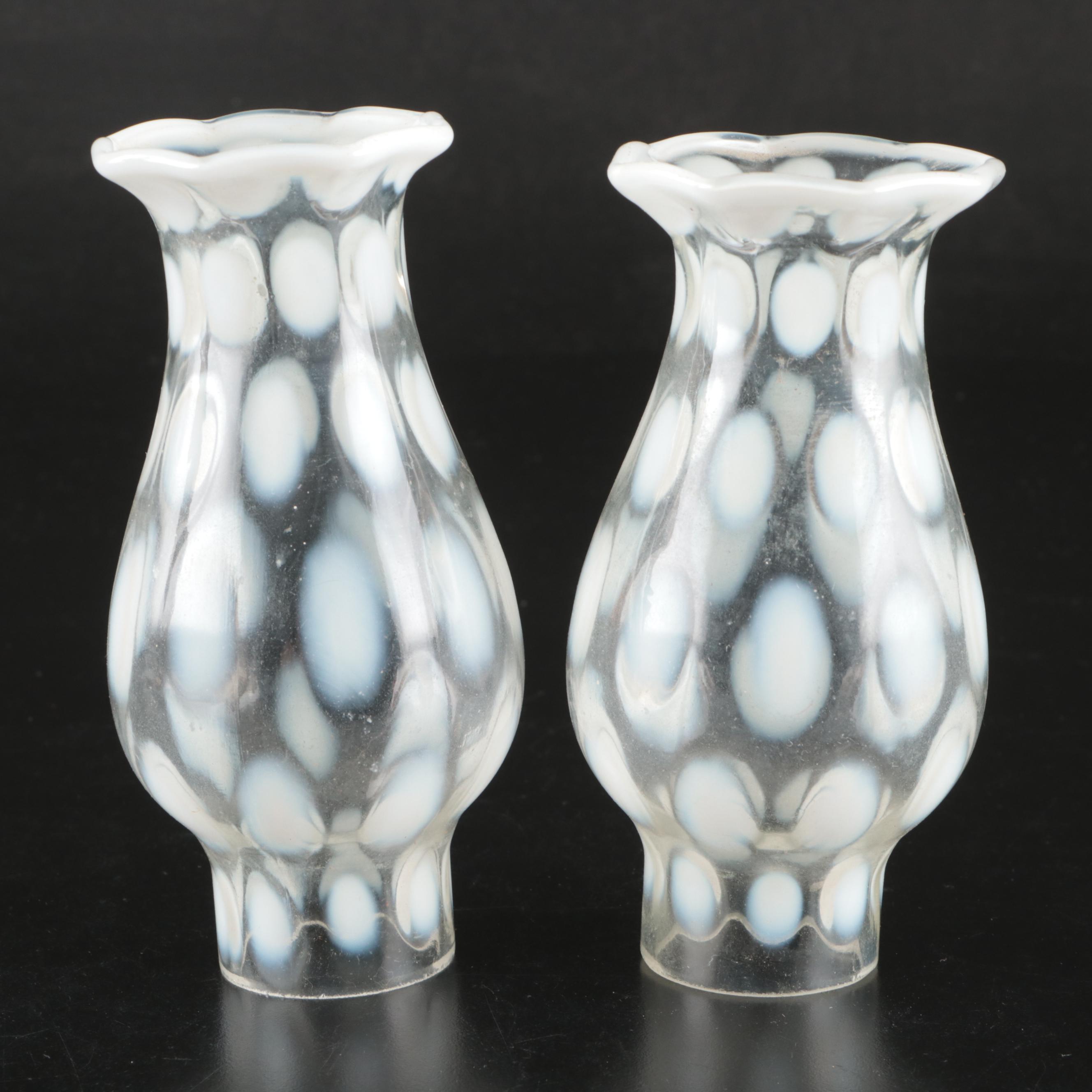 Fenton Opalescent Coin Dot Glass and Brass Table Lamp with Eagle Finial