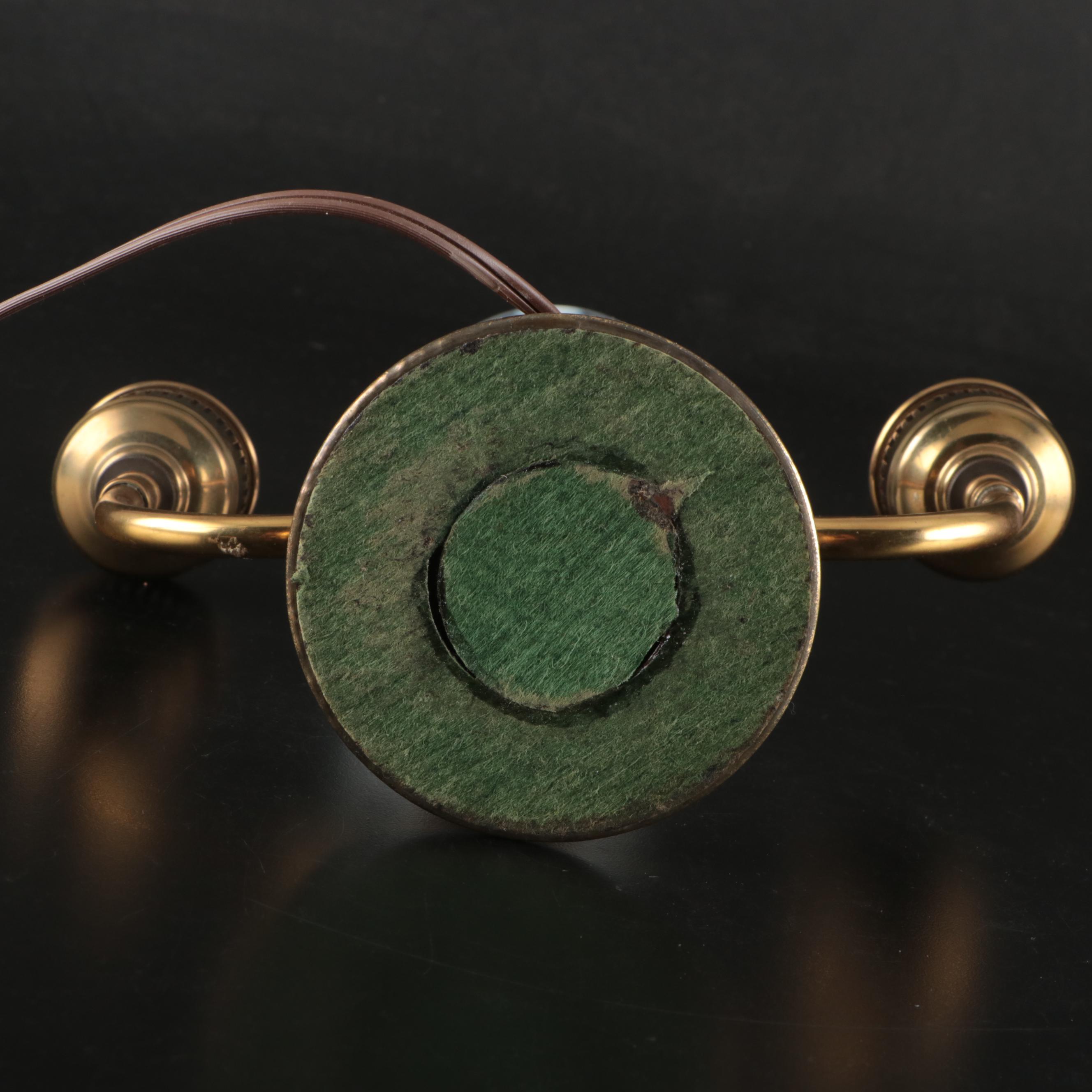 Fenton Opalescent Coin Dot Glass and Brass Table Lamp with Eagle Finial