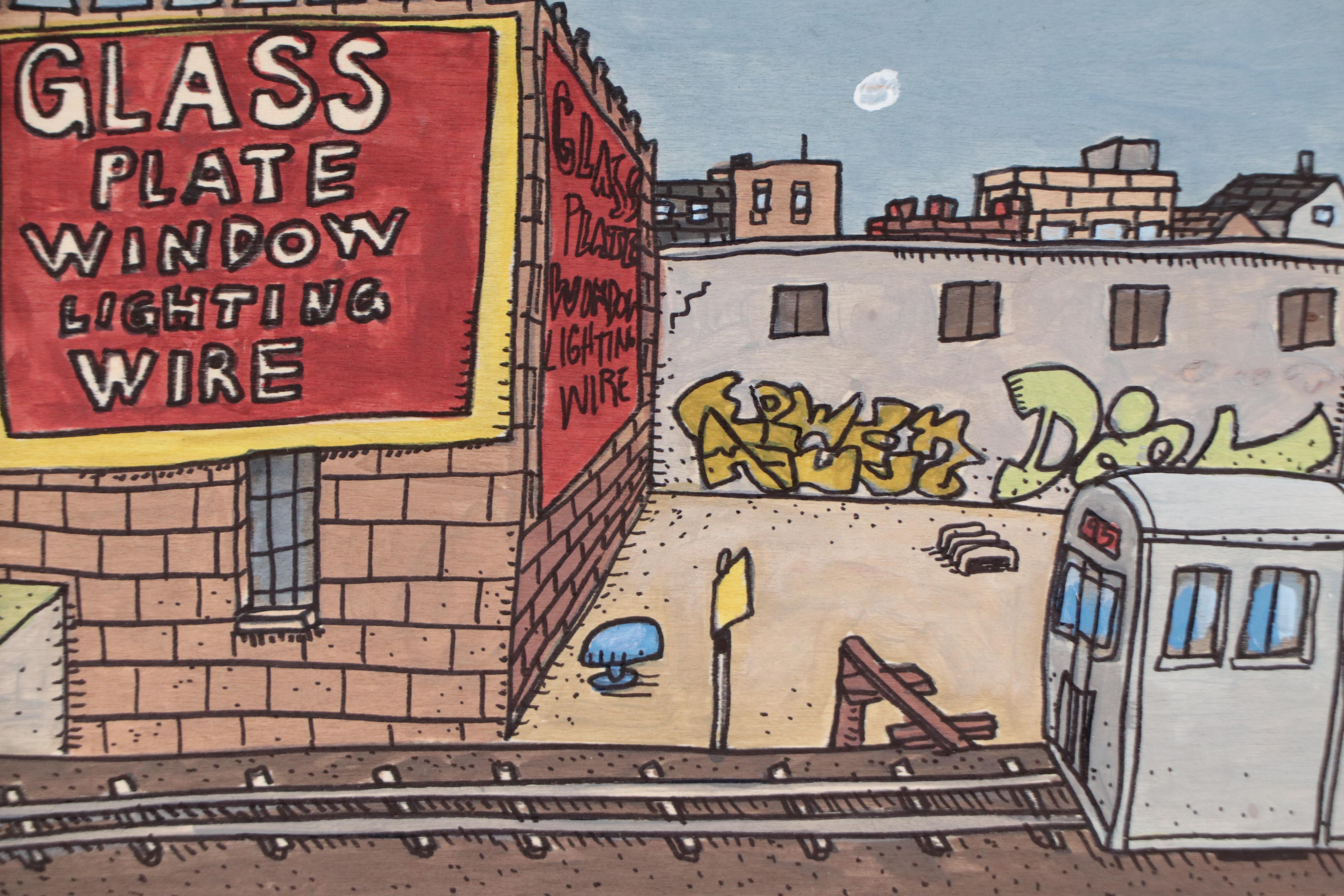 Aaron Wooten Stylized Cityscape Mixed Media Painting "View from the Red Line"