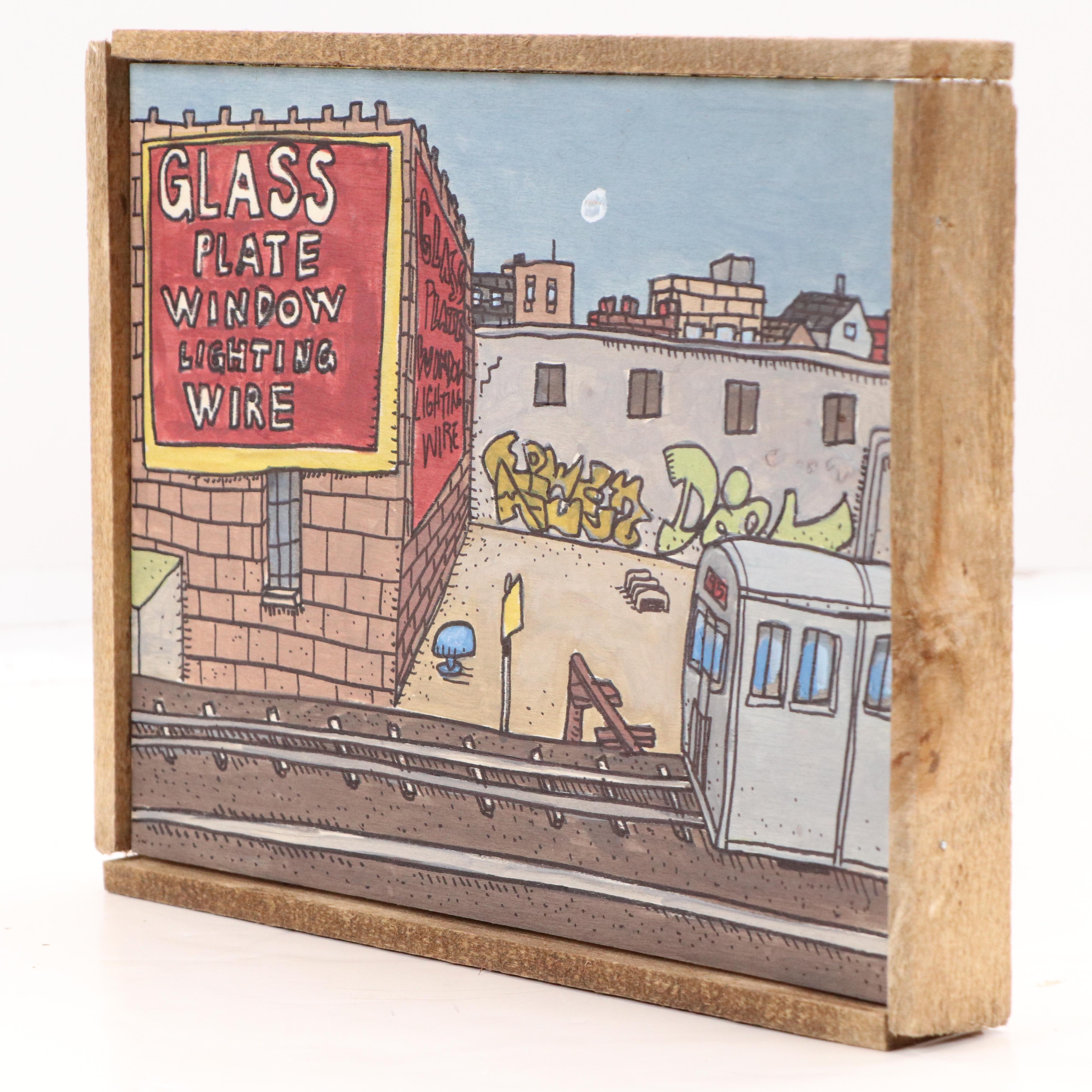 Aaron Wooten Stylized Cityscape Mixed Media Painting "View from the Red Line"