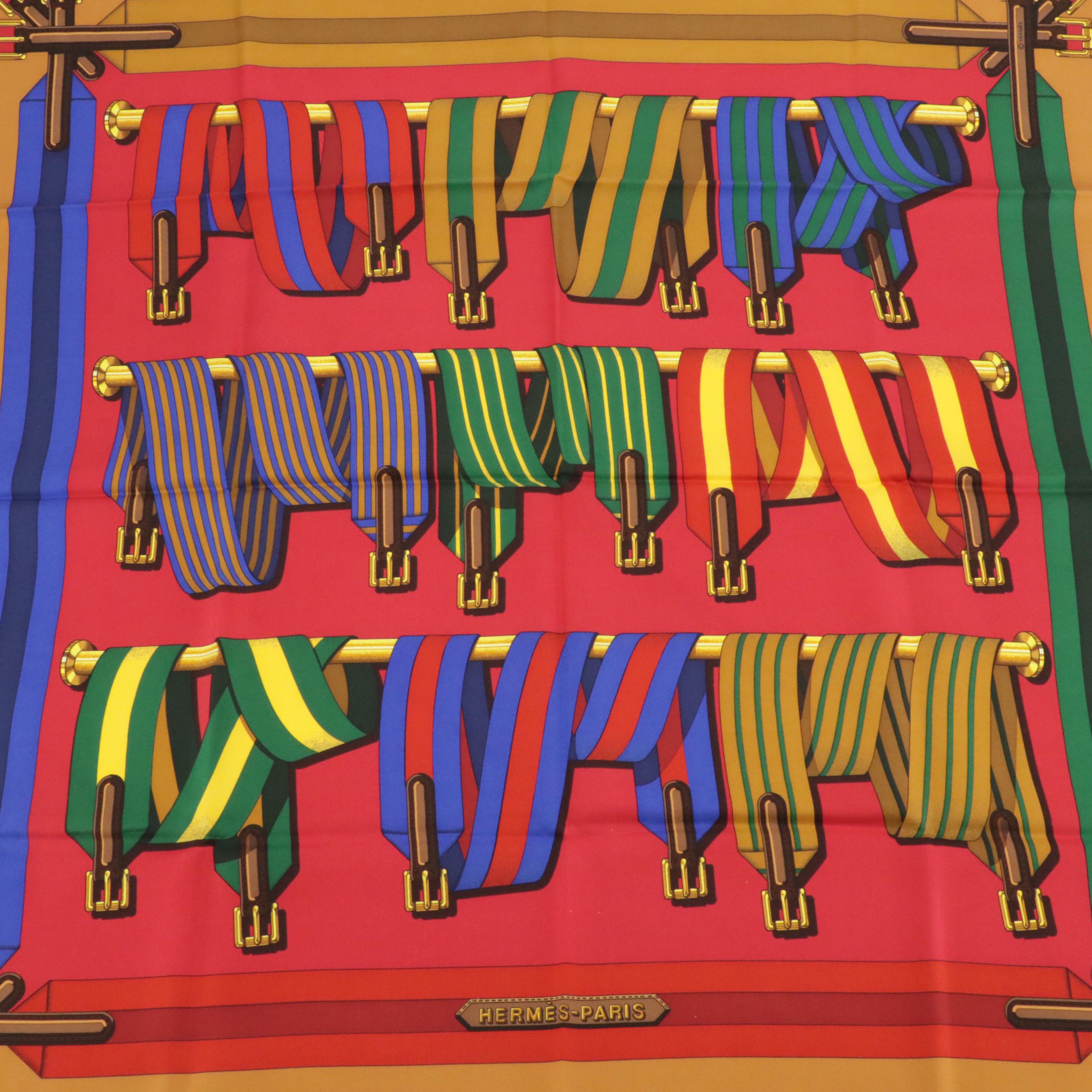 Hermès "Sangles" Multicolor Silk Twill Scarf 90