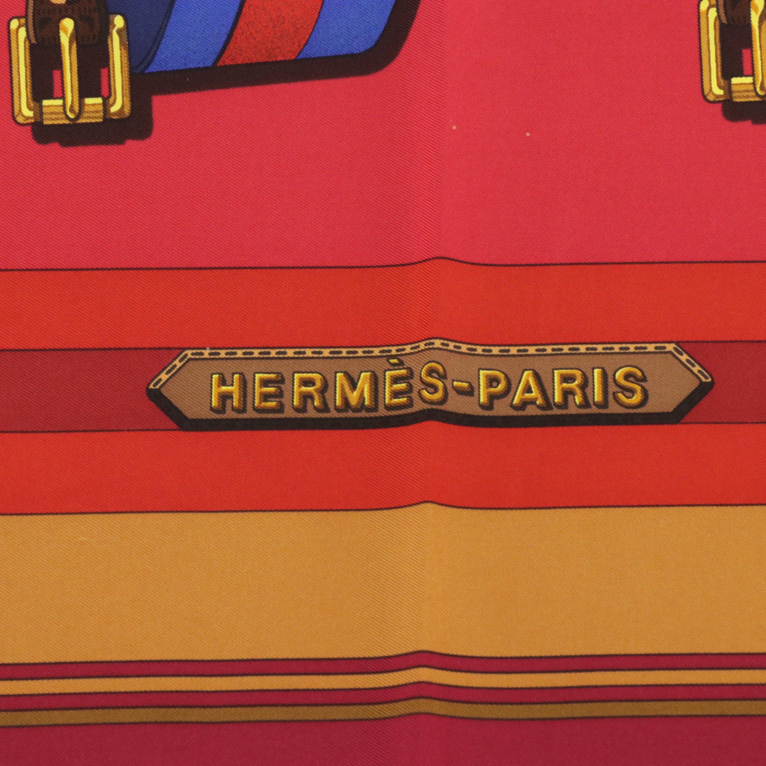 Hermès "Sangles" Multicolor Silk Twill Scarf 90