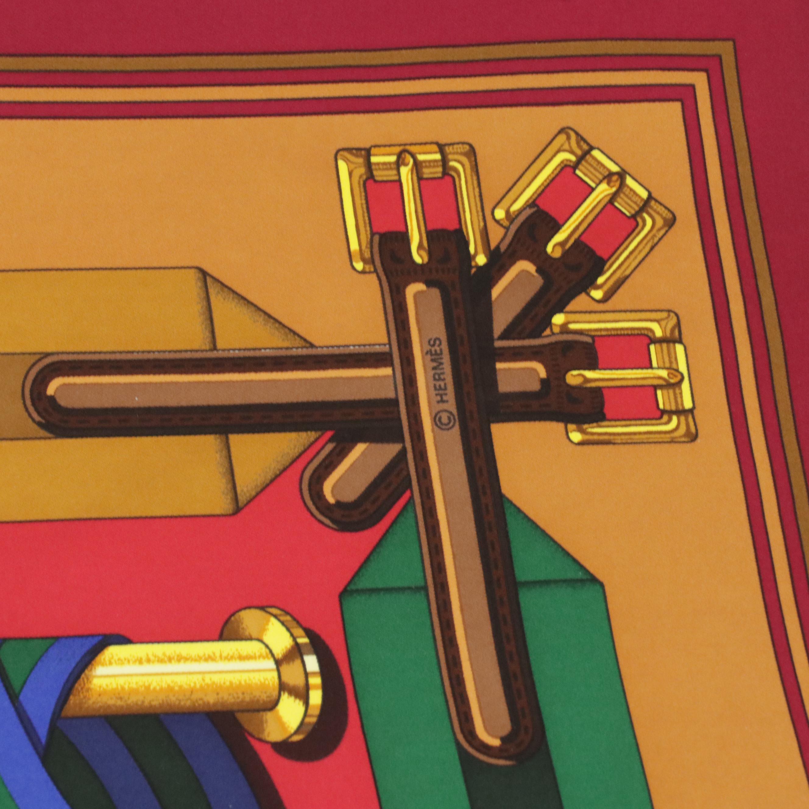 Hermès "Sangles" Multicolor Silk Twill Scarf 90